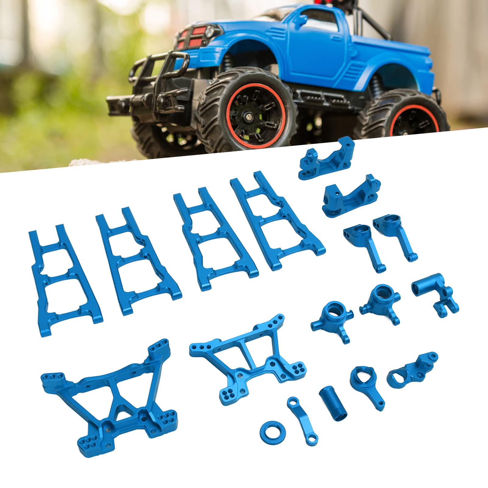 Aluminum RC Car Upgrade Parts Kit for Traxxas Slash 1/10 4x4 - Front/Rear Suspension Arms, Steering Bellcrank & Camber Links (Blue) - Durable Off-Road Bashing & Racing Accessories