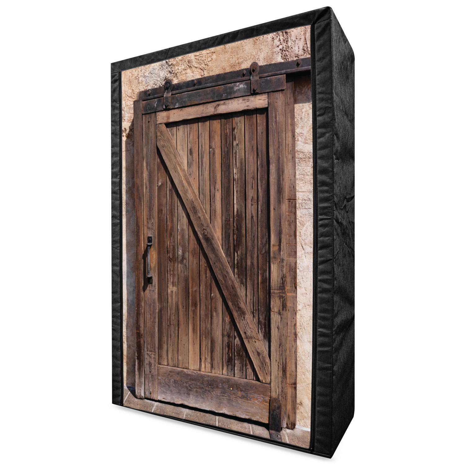 Ambesonne Rustic Portable Fabric Wardrobe with Sliding Barn Doors - 42.5