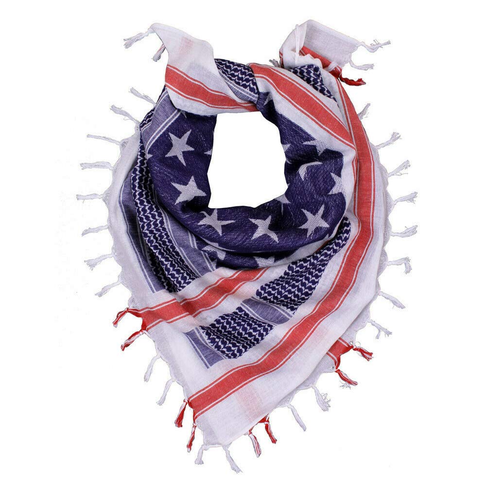 Red White and Blue 8-Piece Military Tactical Scarf Set - Breathable Cotton Desert Shemagh (42''x42'') for Outdoor, Hiking & Motorcycle Riding - Arab Paisley Head Wrap & Face Cover