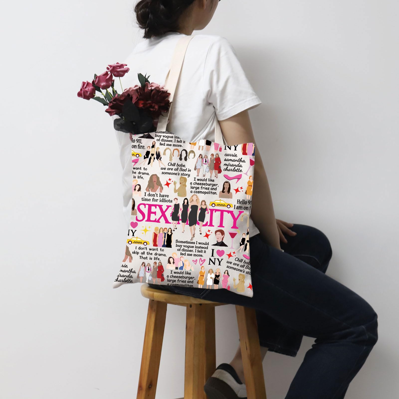 Sex and the City Inspired Tote Bag - Perfect Gift for TV Series Fans, Romantic Comedy Lovers - Great for Shopping, Beach & Daily Use