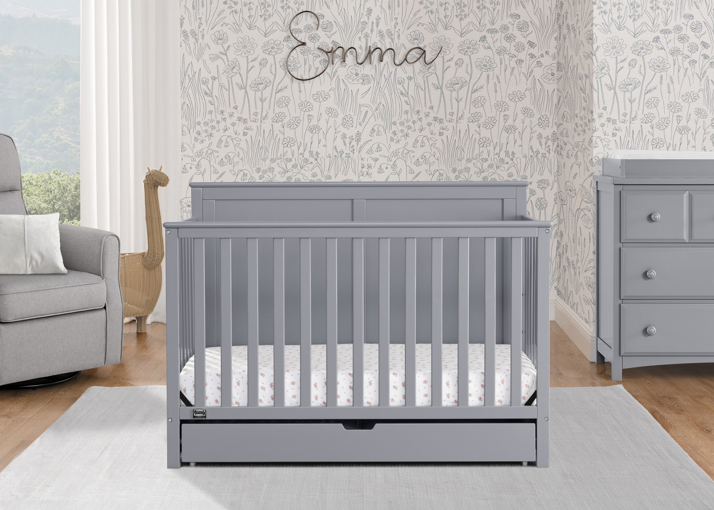 Logan 6-in-1 Convertible Baby Crib with Underdrawer Storage - White Nursery Furniture for Newborn to Toddler Bed | Perfect for Small Spaces & Modern Nurseries