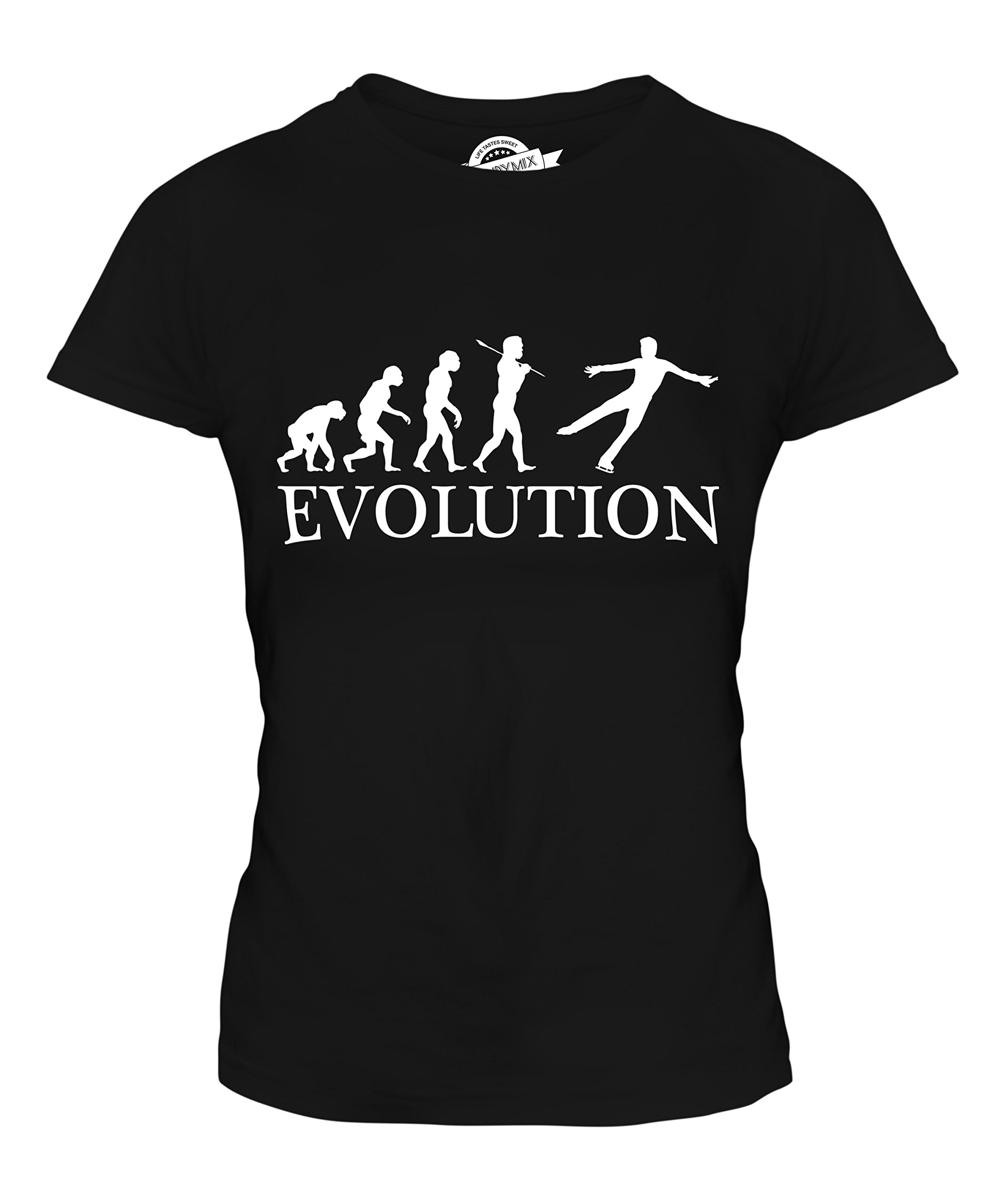 CandyMix Women's Figure Skater Evolution of Man Graphic Fitted T-Shirt - Casual Fashion Tee for Skating, Streetwear & Everyday Outfits