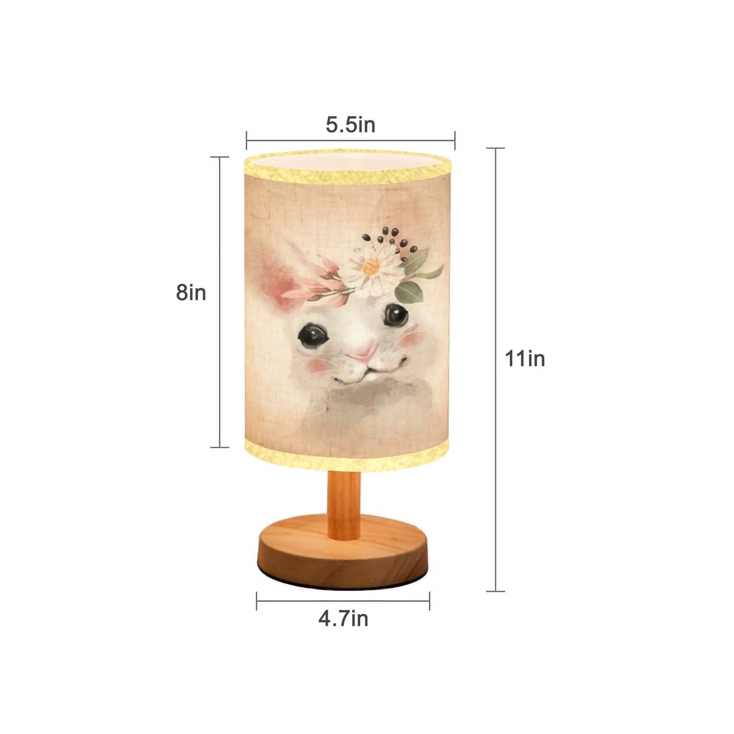 Minimalist Wooden Bedside Table Lamp with Hand-Painted Floral Bear Design - Wood Base & Flaxen Fabric Shade for Bedroom, Living Room, Nursery - Perfect Nightstand Lamp for Cozy Reading & Relaxation