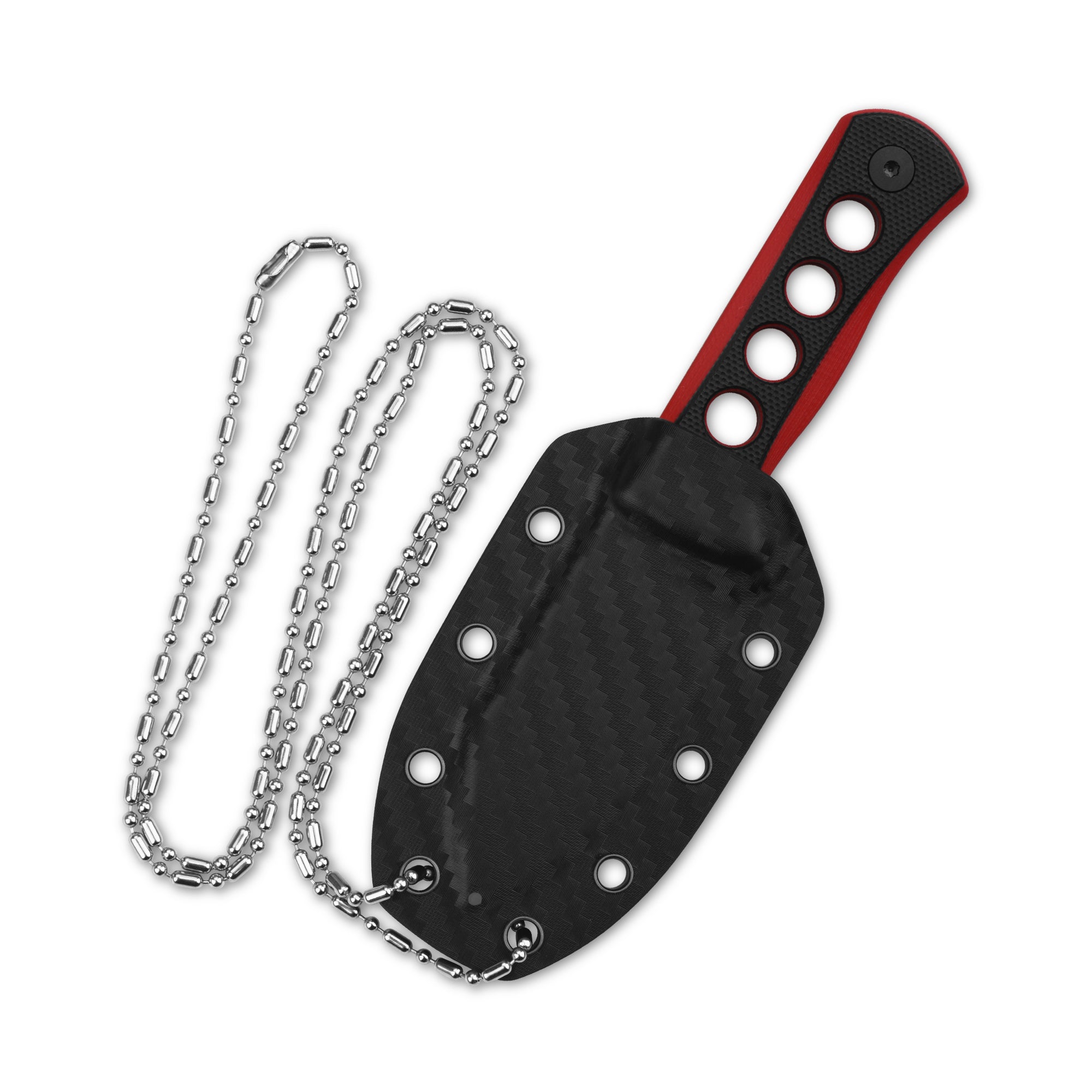 QSP Canary Neck Knife - 14C28N Stainless Steel Blade, Black/Red G10 Handle with Kydex Sheath - Compact EDC Knife for Outdoor, Camping, Hiking & Survival