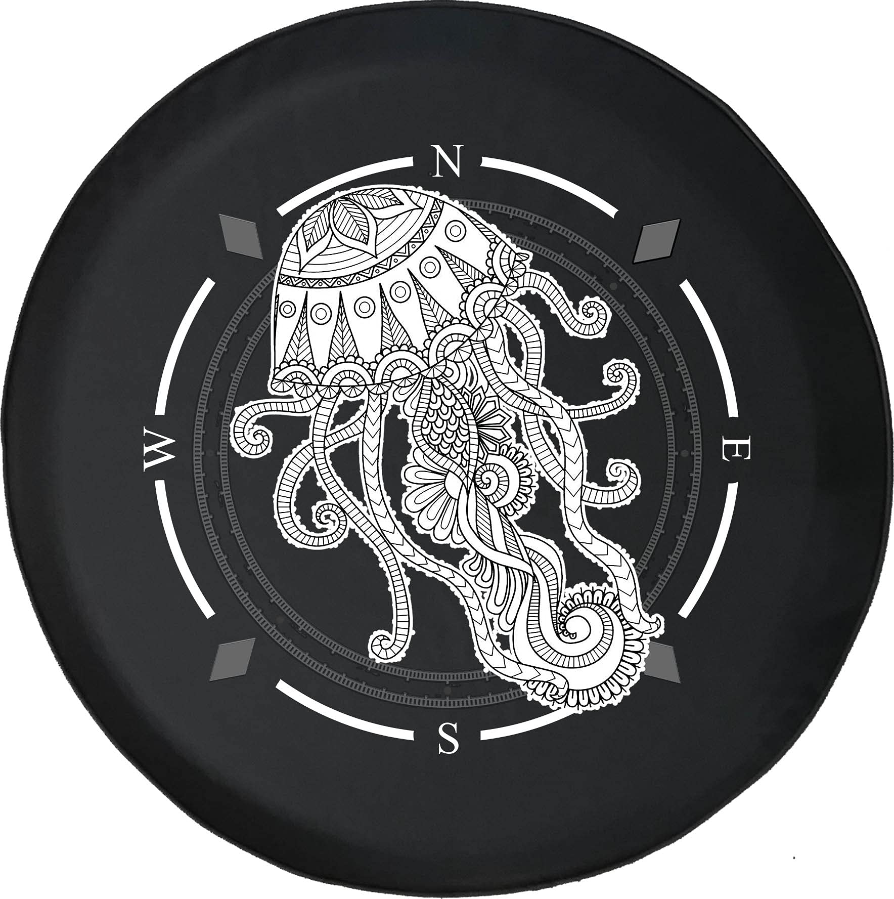 American Unlimited Spare Tire Cover with Compass & Mandala Ocean Jellyfish Design - Universal Fit for SUV, Trailer, RV & Most Vehicles - Waterproof & UV Resistant for Outdoor Adventures & Road Trips