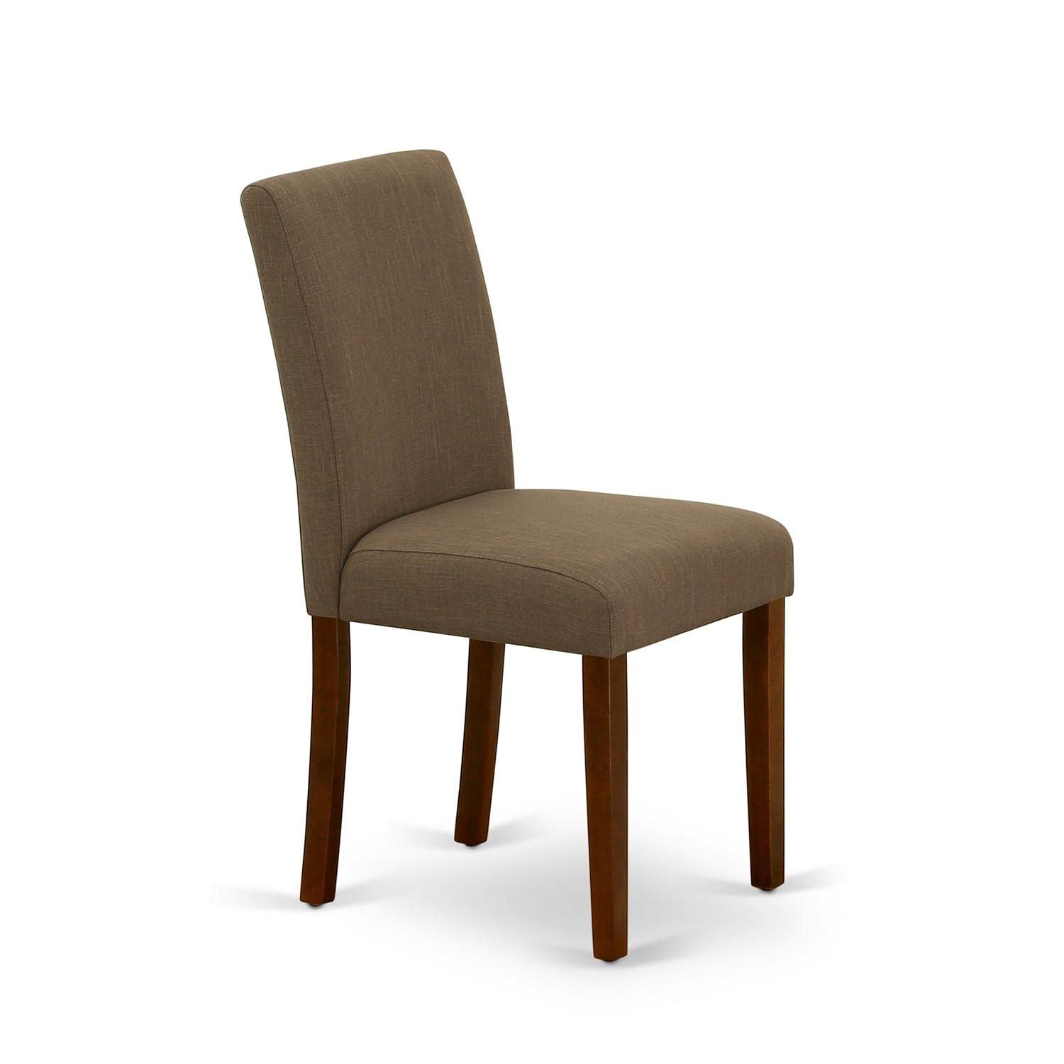 East West Furniture ABP3T18 Abbott Parson Dining Chairs - Set of 2 Mahogany Wood Upholstered Chairs with Coffee Linen Fabric Cushions | Elegant Dining Room Seating for Home, Restaurant, or Office