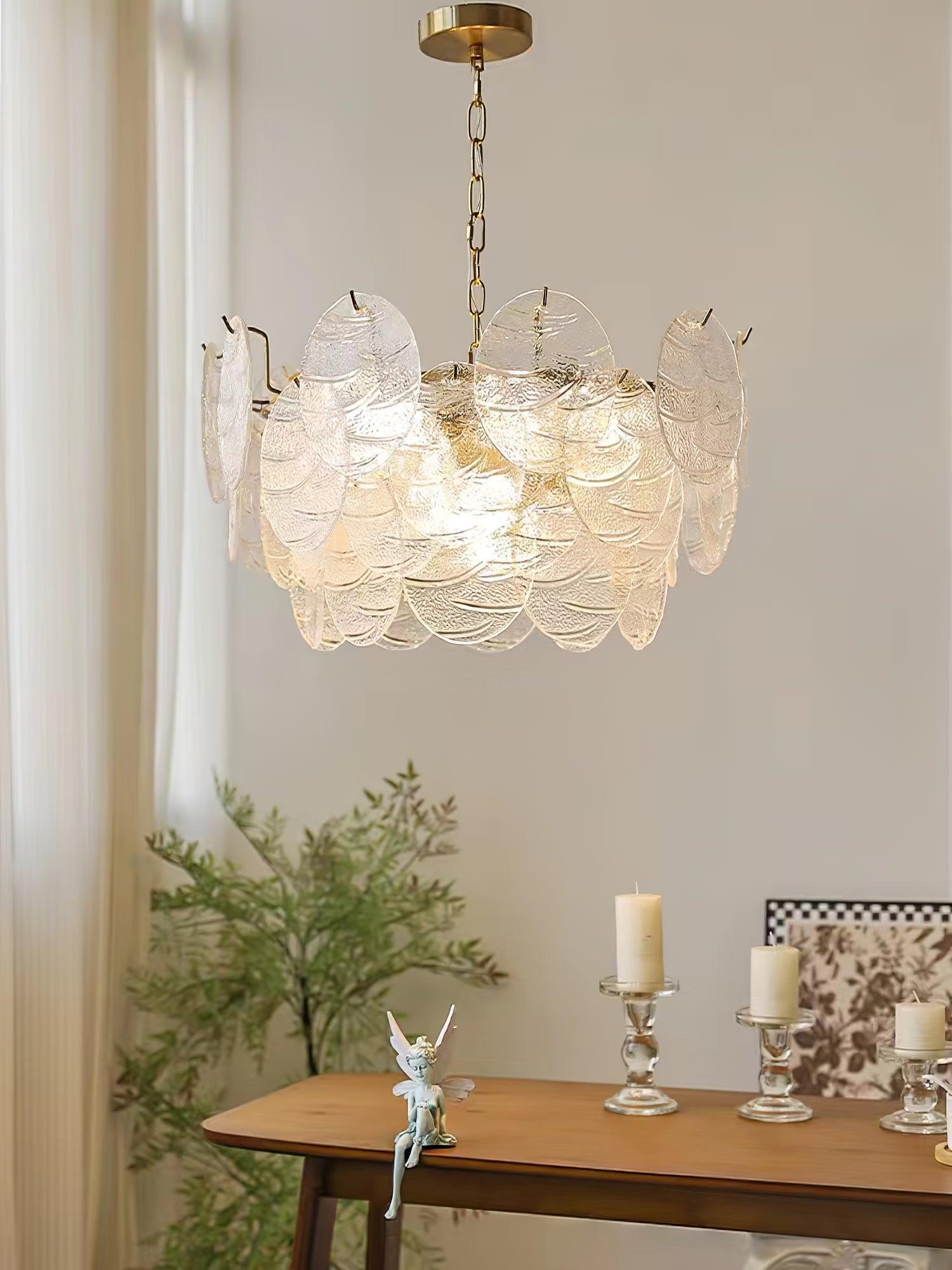 Elegant Glass Disc Chandelier - Modern Ceiling Light Fixture for Dining Room, Living Room & Bedroom Decor | Energy Efficient LED Lighting Solution