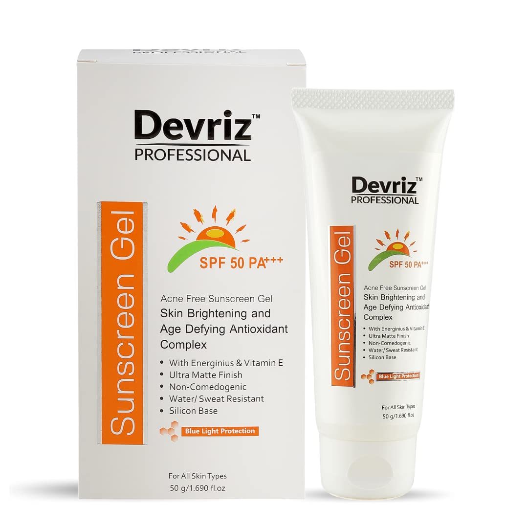 Devriz SPF 50 Sunscreen Gel with Vitamin E - Brightens Skin, Prevents Acne & Provides UVA/UVB Protection for Men & Women | Daily Face & Body Sun Protection for Beach, Outdoor & Sports Activities