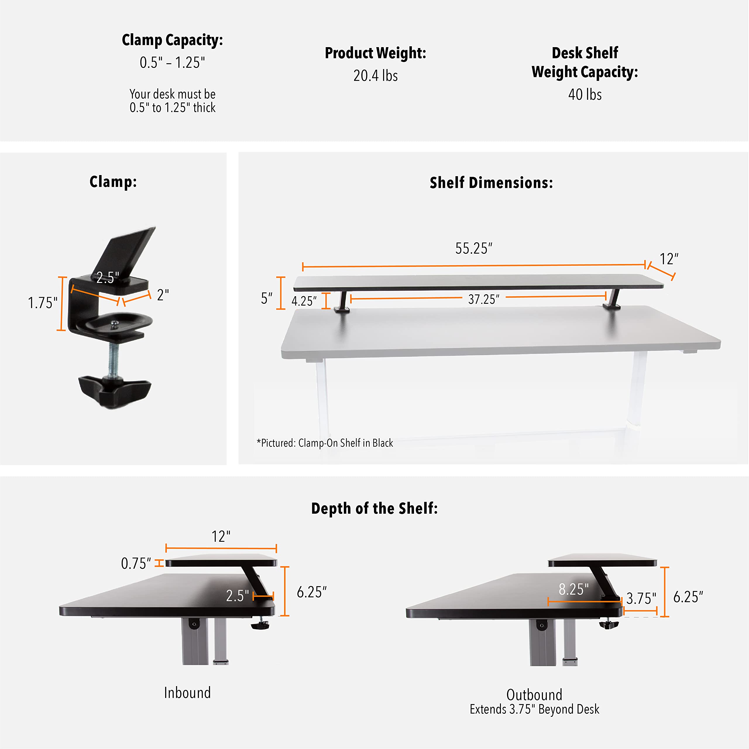 55 Inch Clamp On Monitor Stand with Shelf - Heavy Duty Ergonomic Desk Riser for 3 Monitors, Extra Storage Space - No Screw Installation, Cherry Finish - Perfect for Home Office & Gaming Setup