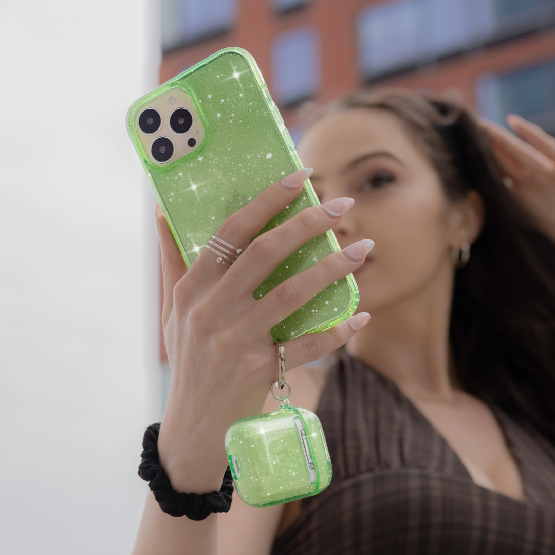 Lime Stardust AirPod Case - Protective Cover for Apple AirPods 1/2/3 & Pro - Trendy Glitter Design, Shockproof & Scratch-Resistant - Perfect for Gym, Travel & Everyday Use