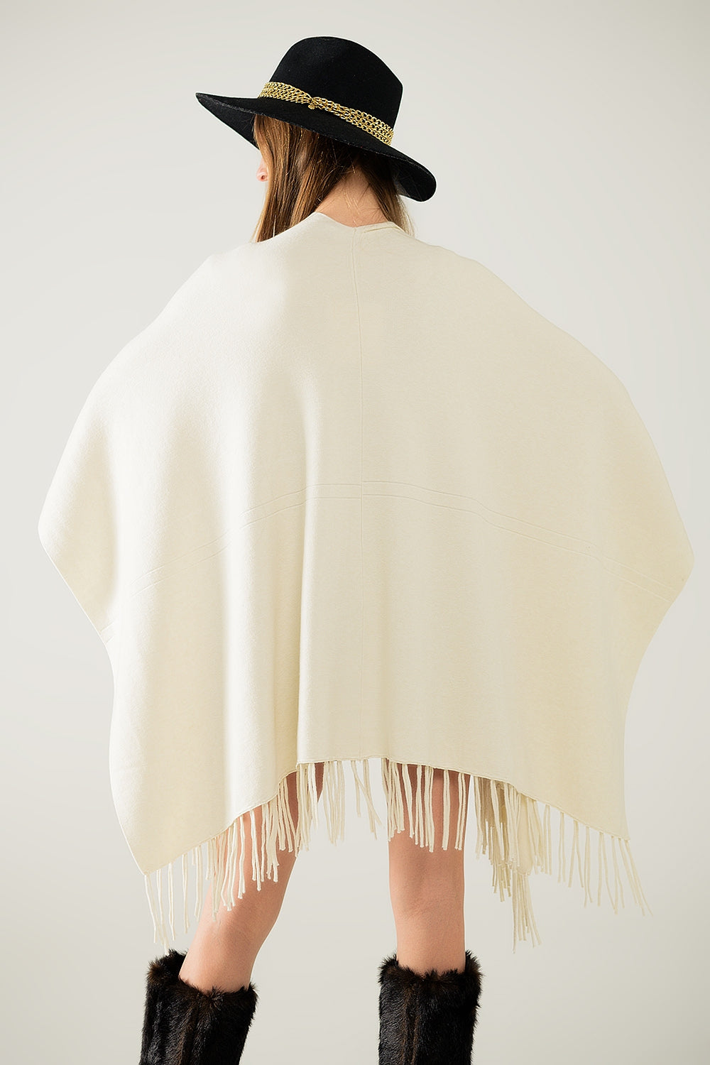 Soft Knit Beige Poncho with Fringe - Cozy & Stylish Women's Outerwear for Fall & Winter, Perfect for Casual Outings, Travel, and Layering