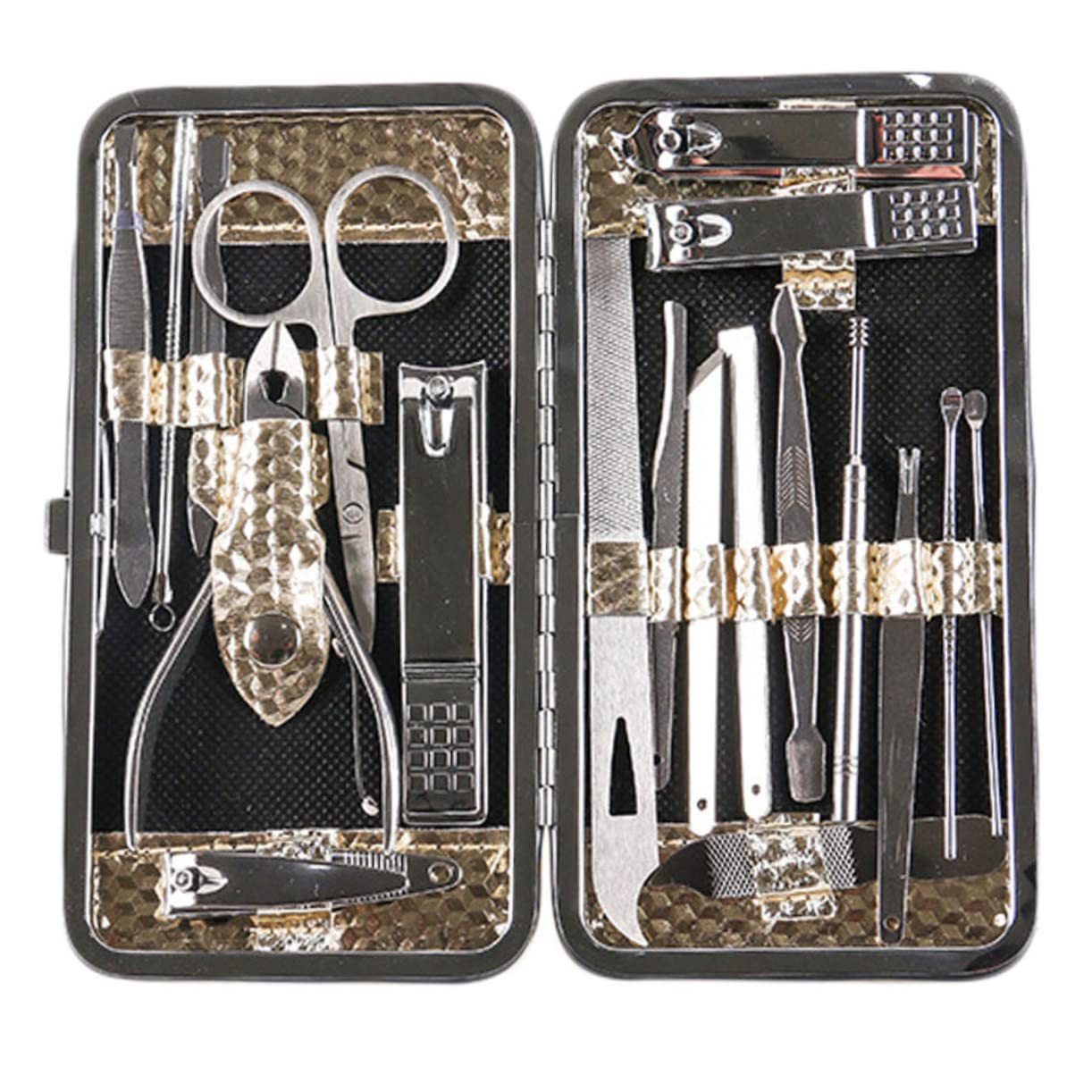 Premium 19-Piece Manicure Tools Kit - Stainless Steel Cuticle Pusher, Nail Clippers, Scissors & Grooming Set | Travel-Friendly Nail Care Essentials for Home, Salon & On-The-Go Use