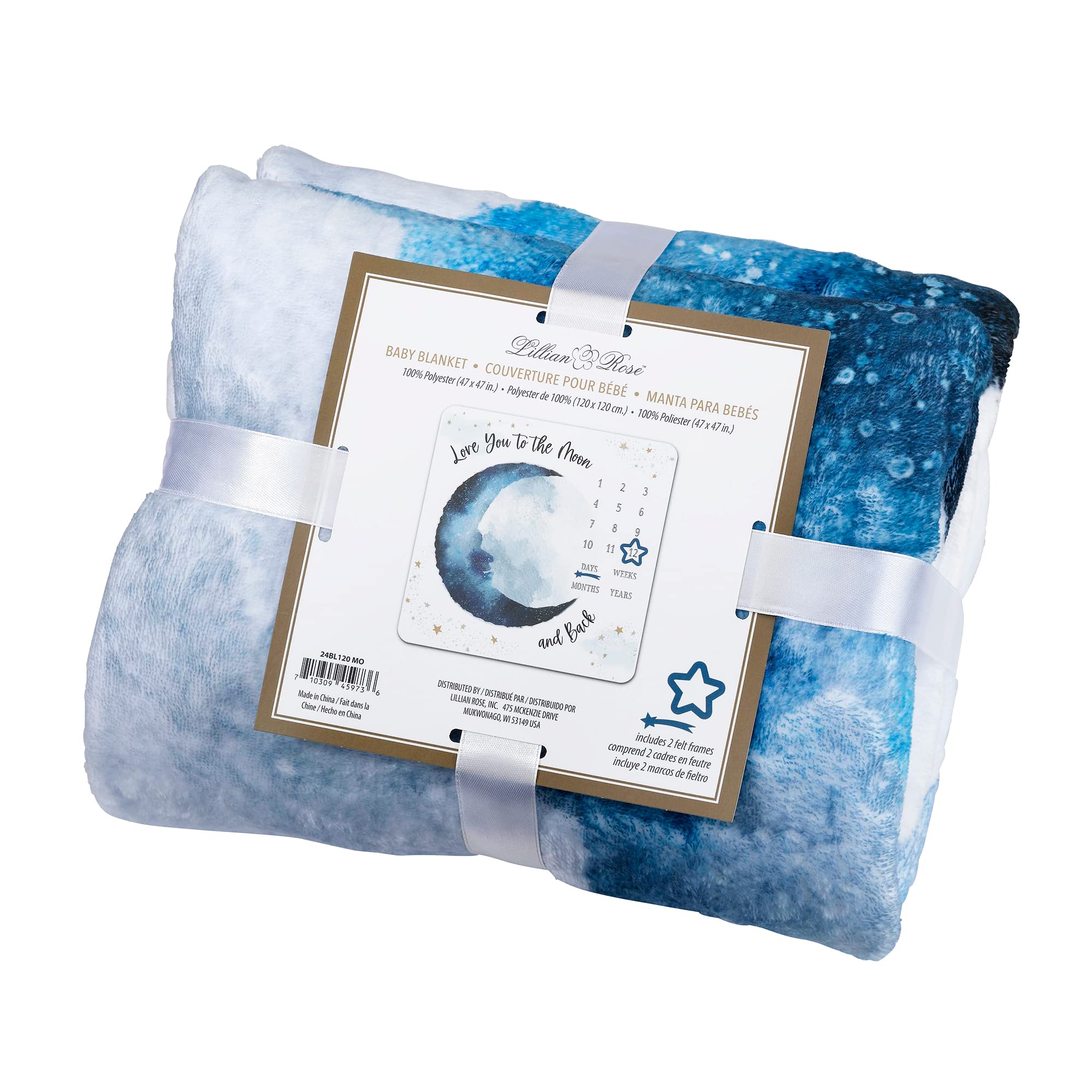Lillian Rose 'To The Moon and Back' Baby Milestone Blanket - Dark Blue Baby Shower Gift, Newborn Photography Prop, First Birthday Keepsake