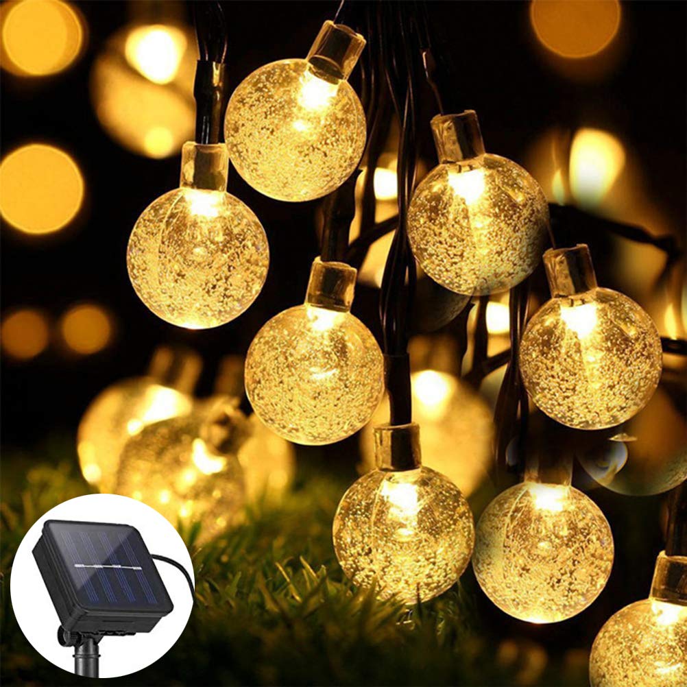 Lwind 50 LED Solar String Lights 22.96ft - Waterproof Outdoor Globe Lights with 8 Modes for Patio, Garden, Gazebo, Yard - Warm White Solar Powered Decorative Lighting for Romantic Evenings & Outdoor Parties