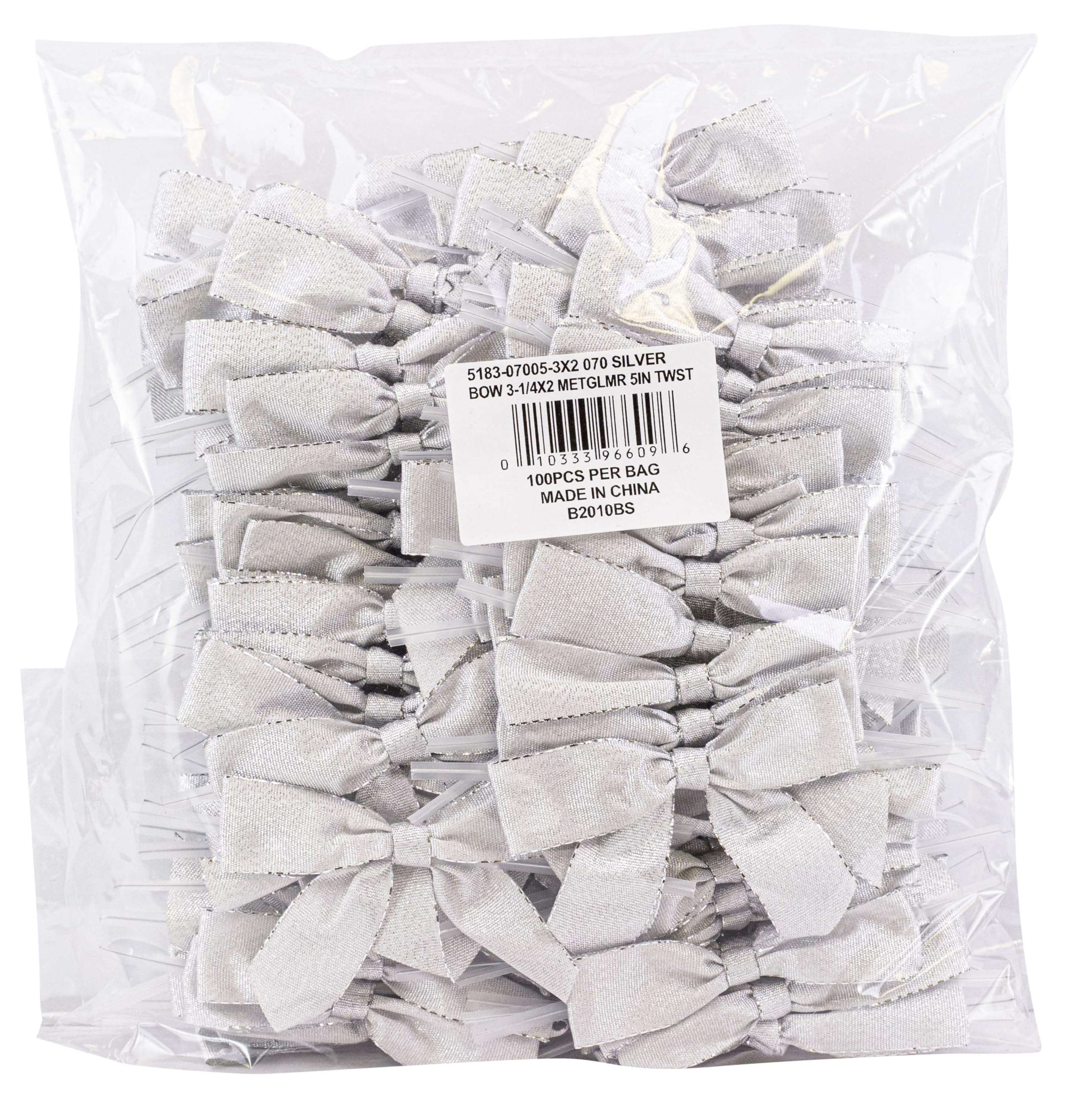Reliant Ribbon Metallic Glimmer Twist Tie Bows - 7/8 Inch X 100 Pieces Silver Large Ribbon for Gift Wrapping, Party Decorations & Craft Projects