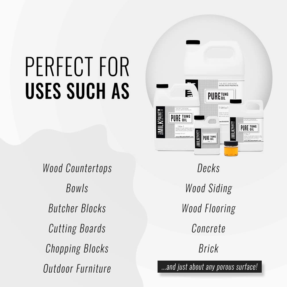 Pure Tung Oil for Wood Finishing - Food Grade, Waterproof, Non-Toxic - Perfect for Cutting Boards, Butcher Blocks, Outdoor Furniture & Wood Flooring - 1 Gallon - Natural Wood Protection & Restoration