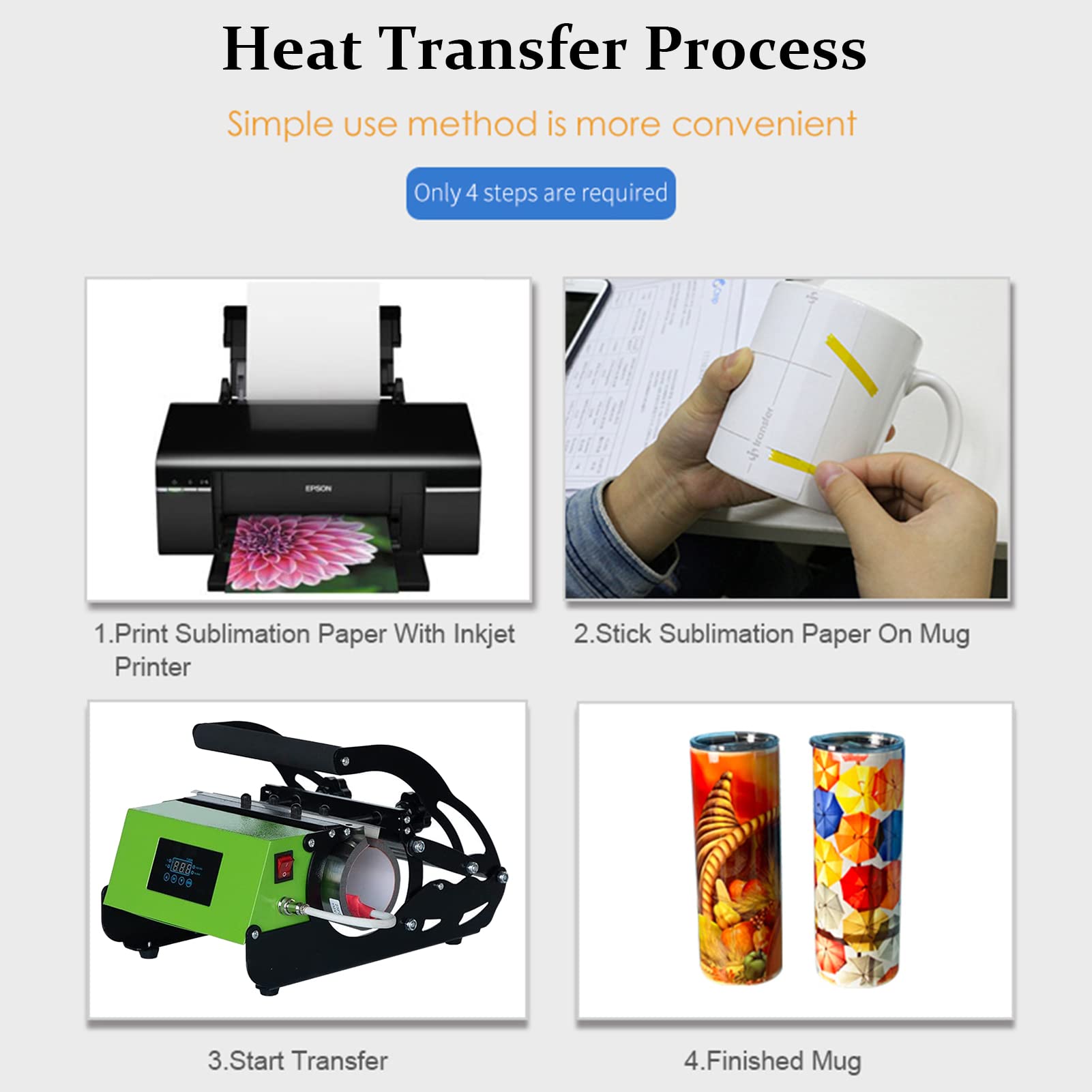 Sublimation Mug Press Machine for 20oz & 30oz Skinny Tumblers - Heat Transfer Press for Custom Mugs - Perfect for DIY Crafts, Personalized Gifts & Small Business Printing