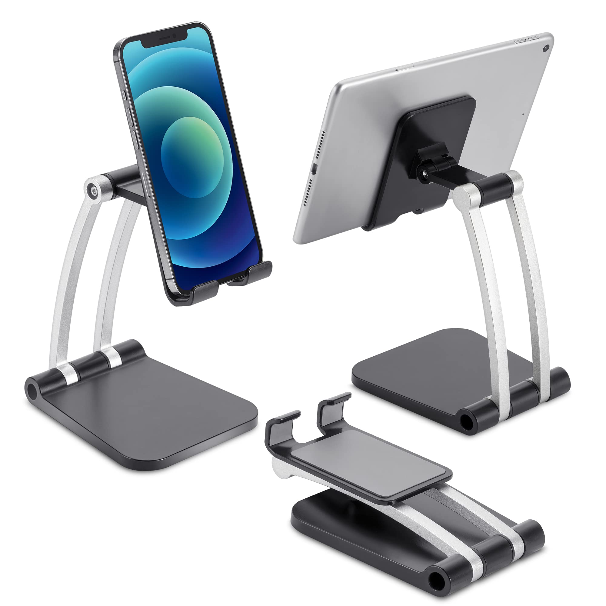 Adjustable Phone Stand for Desk - Height & Angle Adjustable Cell Phone Holder Compatible with iPhone 14/13/12/11, iPad Pro/Air/Mini - Perfect for Home Office, Video Calls, Watching Movies & Hands-Free Use