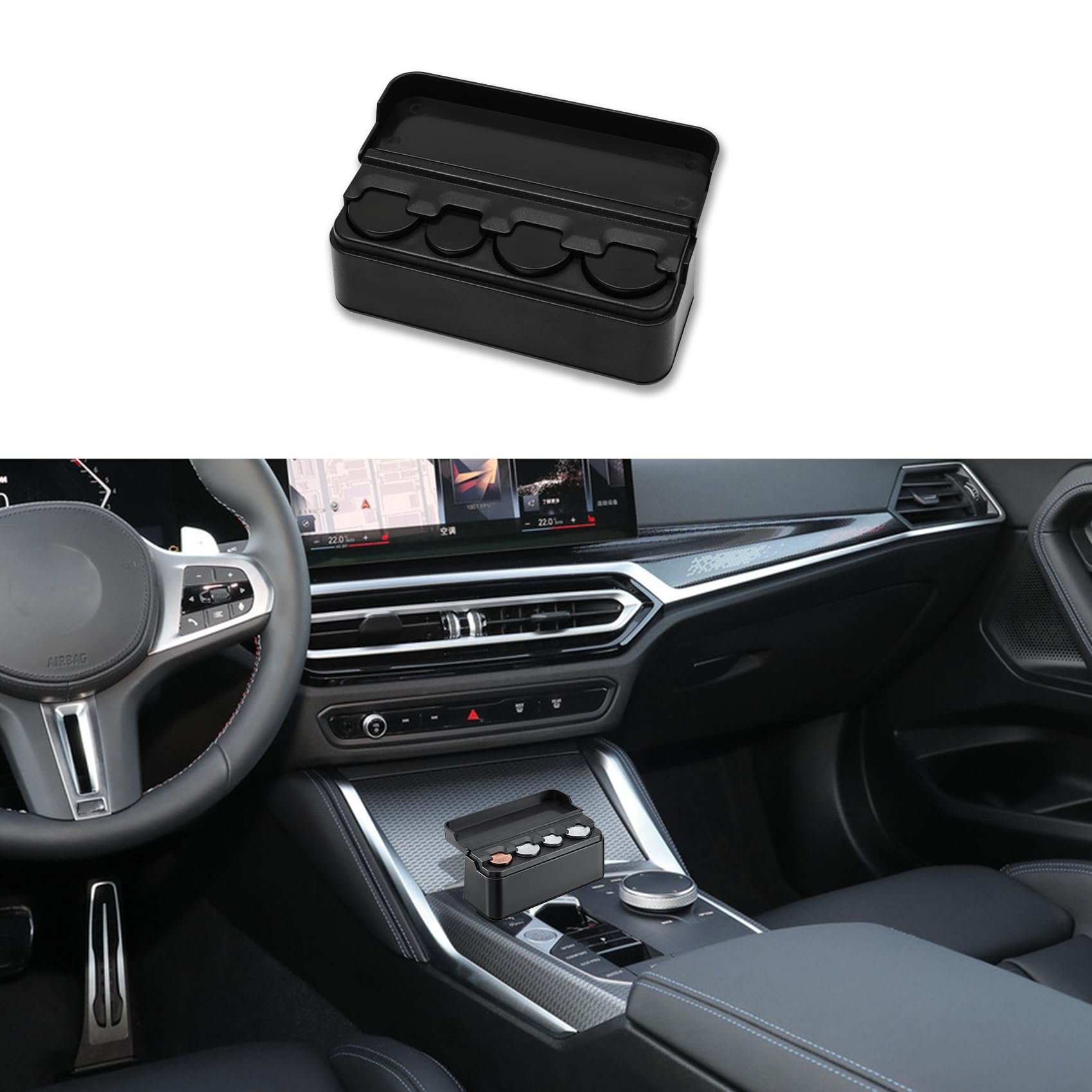 Portable Car Coin Holder - Universal Mini Change Storage Box & Money Dispenser for Coins of All Sizes | Dash-Mounted Auto Organizer Compatible with Most Cars & Trucks | Perfect for Toll Booths, Parking Meters & Drive-Thrus