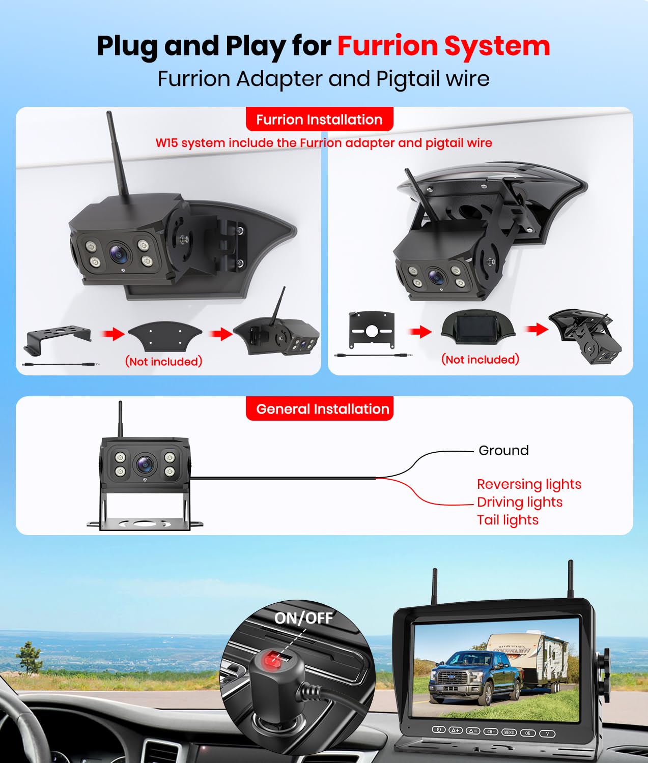 **BoscamPlus RV Backup Camera Wireless for Furrion Systems - 1080P HD 7