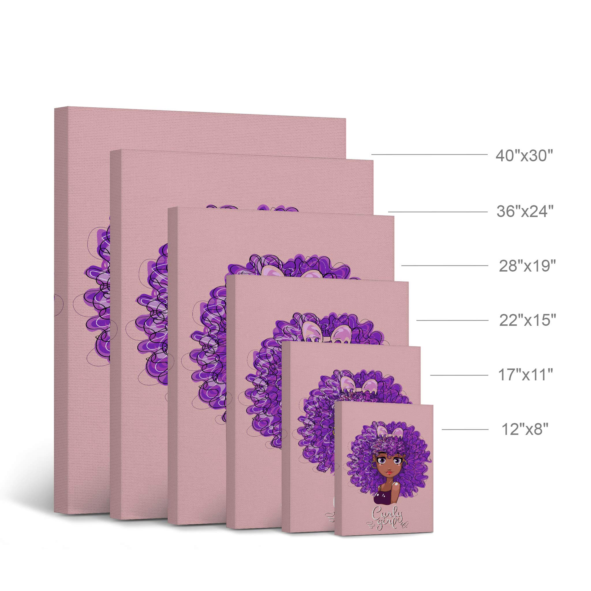 SmileArtDesign Curly Girl African American Kid Canvas Print - Purple Haired Afro Wall Art for Nursery, Kids Room & Home Decor (36x24 Inch, Pink Background, Ready to Hang) - Perfect for Black Girl Empowerment & Children's Bedroom Decor