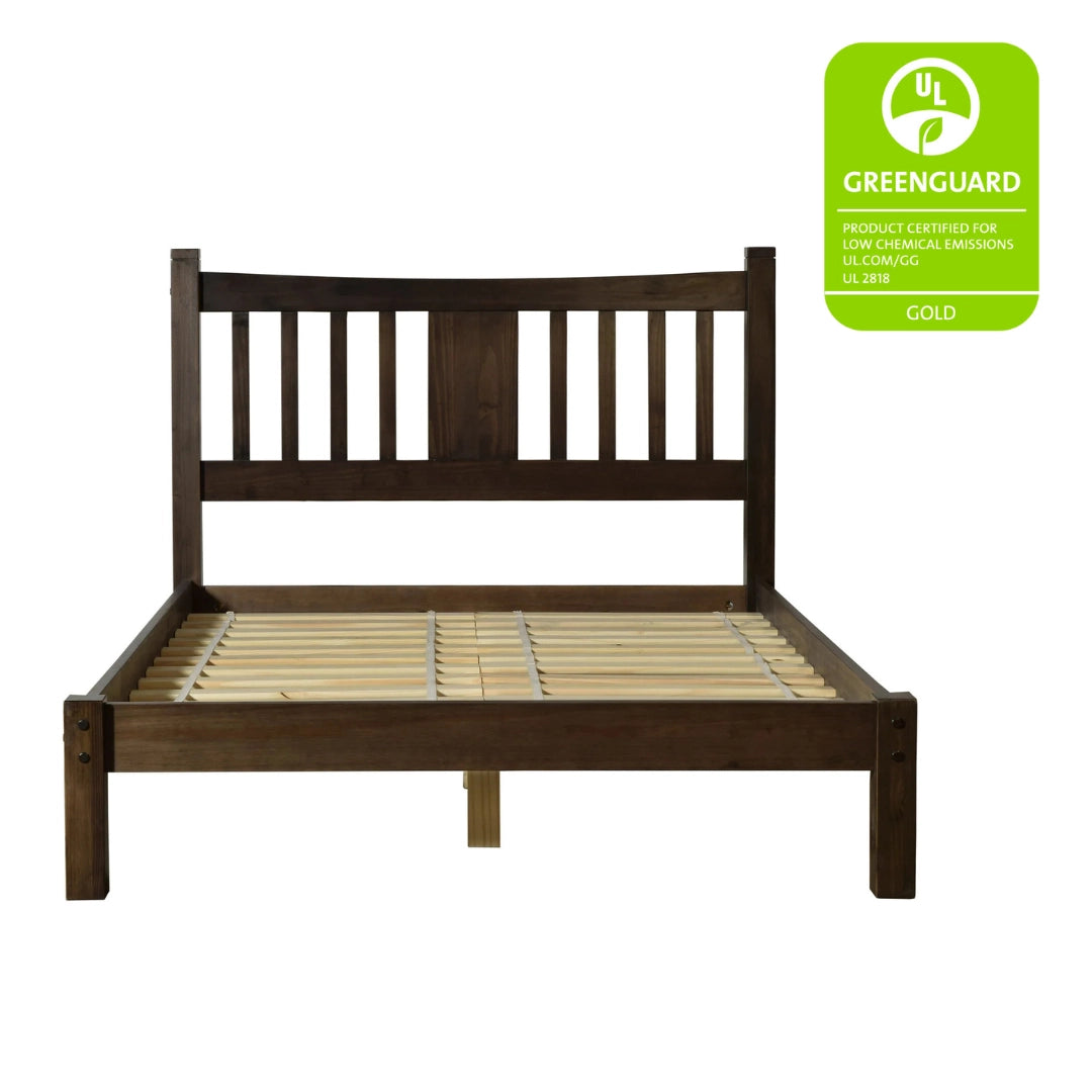 Modern Shaker Slat Platform Bed Frame - Queen Size, Solid Wood, Minimalist Design - Perfect for Bedroom, Guest Room, and Dormitory Use