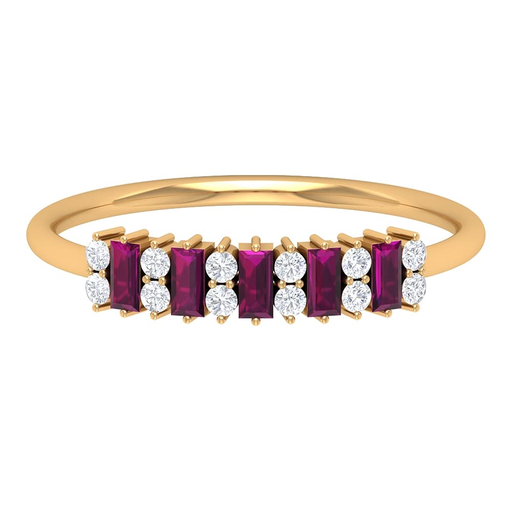 14K Solid Gold Rhodolite and Diamond Ring for Women | Baguette Cut Minimal Cluster Ring | Elegant Jewelry for Weddings, Anniversaries & Special Occasions