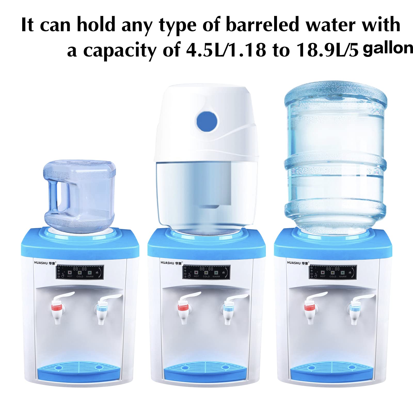 5 Gallon Compact Countertop Water Dispenser - Hot & Cold Top-Loading Desktop Water Cooler with 3 Temperature Settings (Hot/Warm/Cold) - Perfect for Office, Home, Dorm Room or Small Spaces