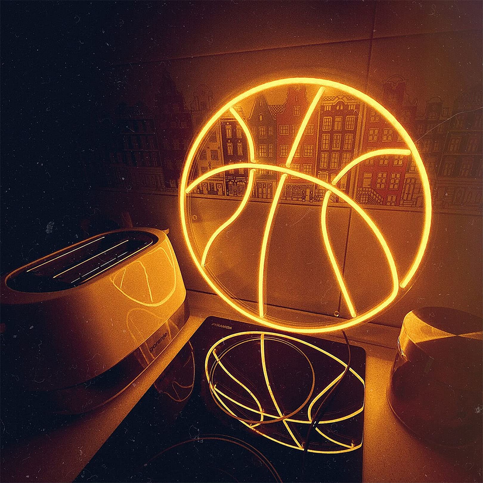 ZHenbl Basketball Neon Sign - LED Basketball Lights for Bedroom, Game Room, Wall Decor, Sports Theme Room - Cool Neon Light for Basketball Fans | Perfect for Man Cave, Sports Bar, and Basketball Party Decorations