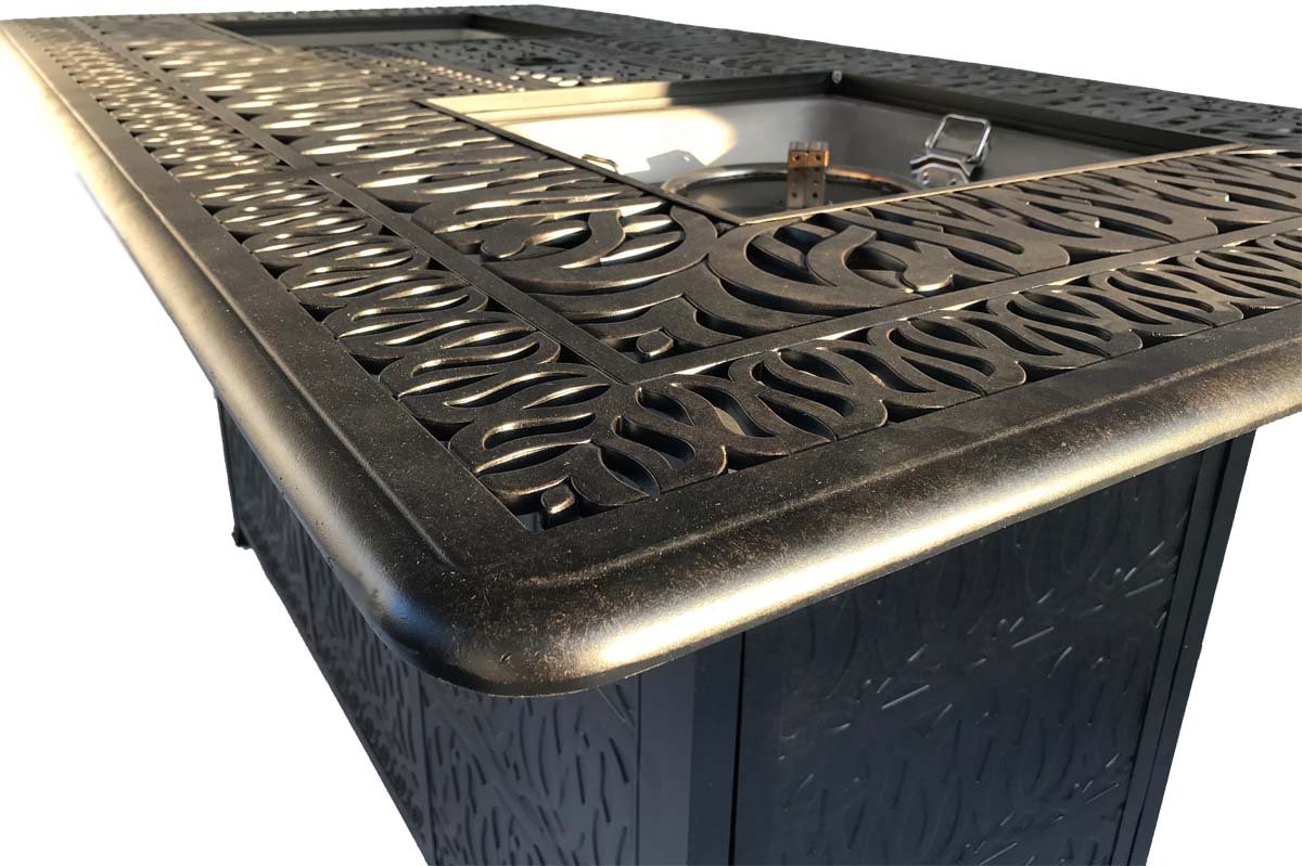 7-Piece Patio Bar Set with Double Burner Fire Pit Table & 6 Nassau Barstools - Durable Cast Aluminum Outdoor Furniture for Backyard, Deck, or Garden Entertaining