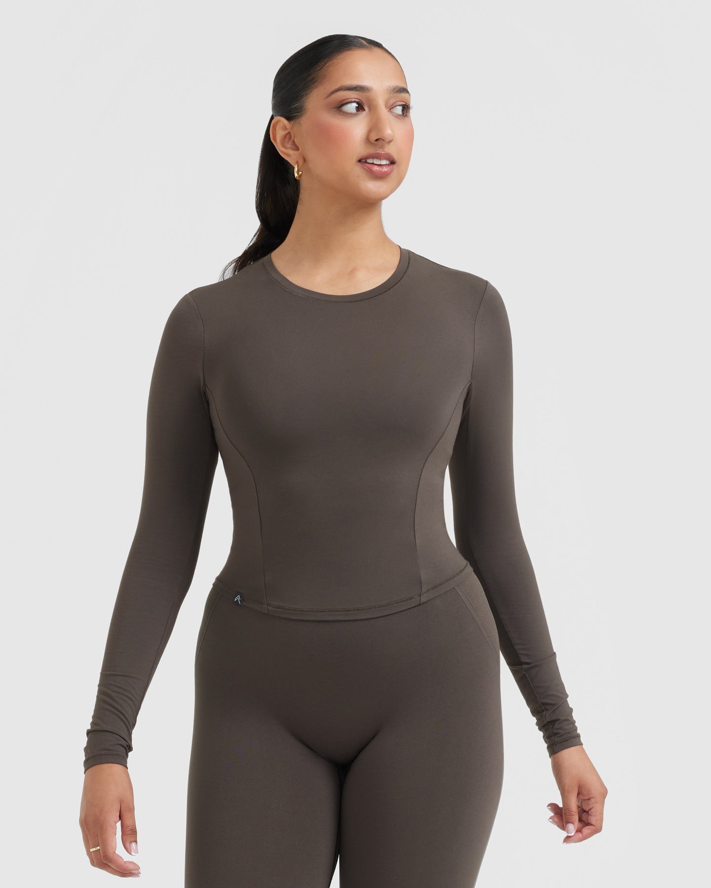 Mellow™ Soft Mid Long Sleeve T-Shirt for Women - Comfortable Stretch Cotton Blend Top in Deep Taupe | Casual Wear, Layering & Everyday Outfits