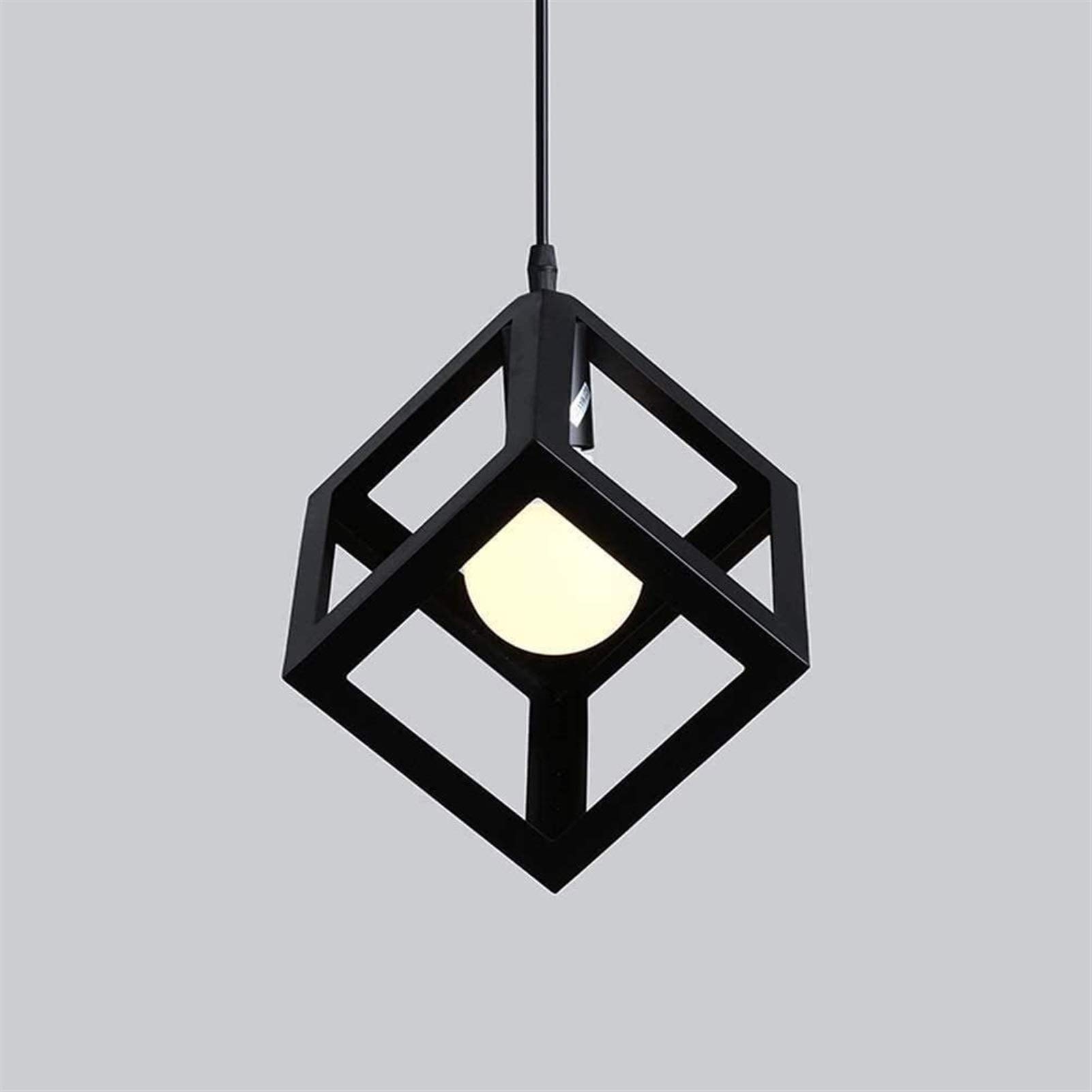 Modern Geometric Pendant Light - Nordic Square Metal Suspension Lighting with E27 Socket, Wrought Iron Ceiling Lamp for Restaurant, Cafe, Bar & Loft Decor | Black Cube Chandelier | Perfect for Dining Rooms, Kitchens & Commercial Spaces
