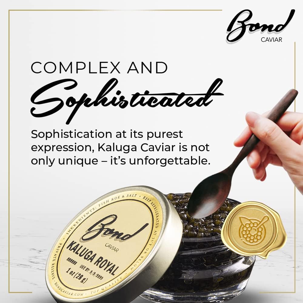 Premium Bond Kaluga Royal Caviar - World-Renowned Malossol Sturgeon Roe with Sea Salt | Large Pearl Grains | Overnight Shipping | Luxury Gourmet Gift for Weddings, Fine Dining & Special Occasions | Smooth Buttery Flavor - 1 oz Tin
