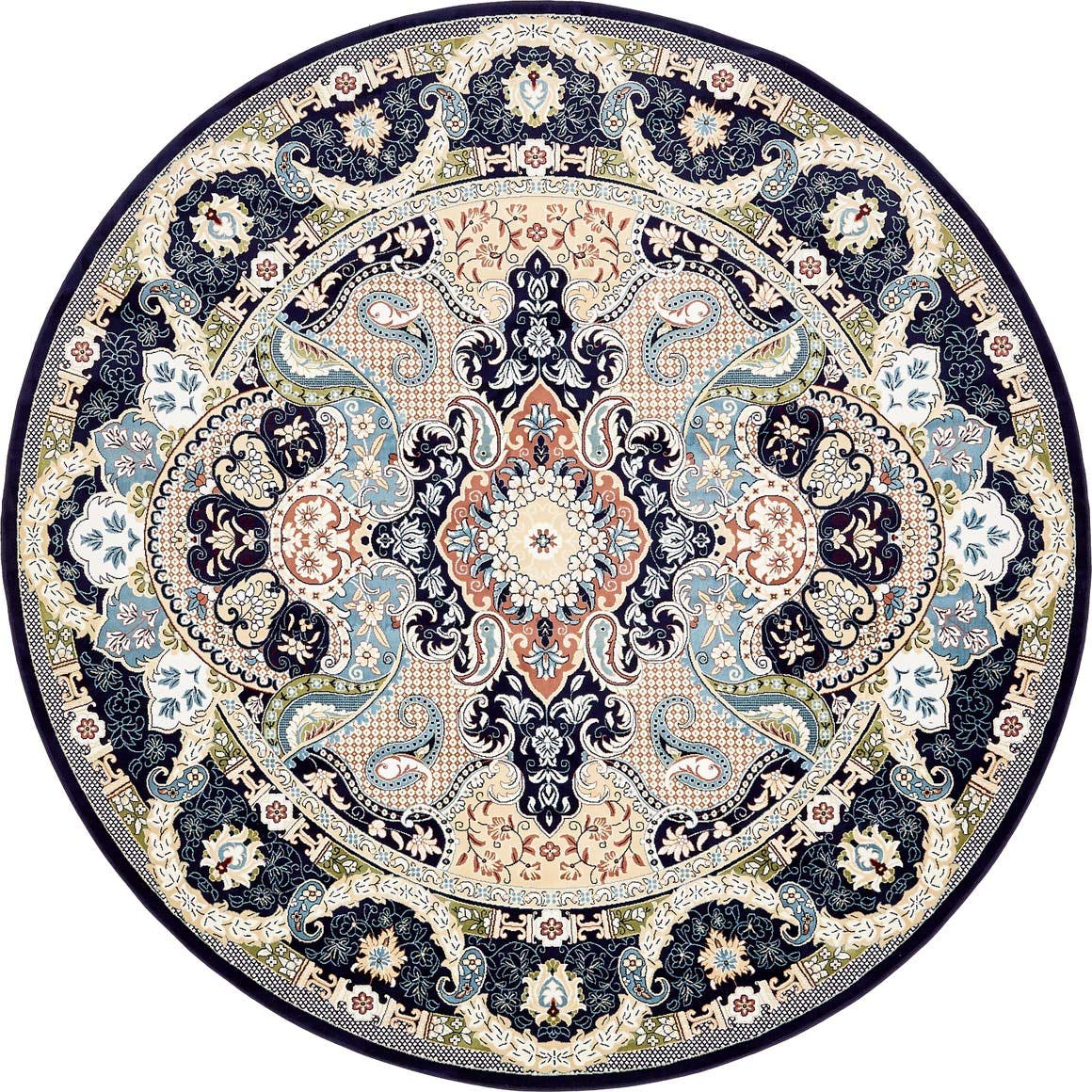 Unique Loom Narenj Collection Classic Traditional Medallion Textured Design Area Rug - 10' Round Navy Blue/Blue - Perfect for Living Room, Bedroom & Home Decor