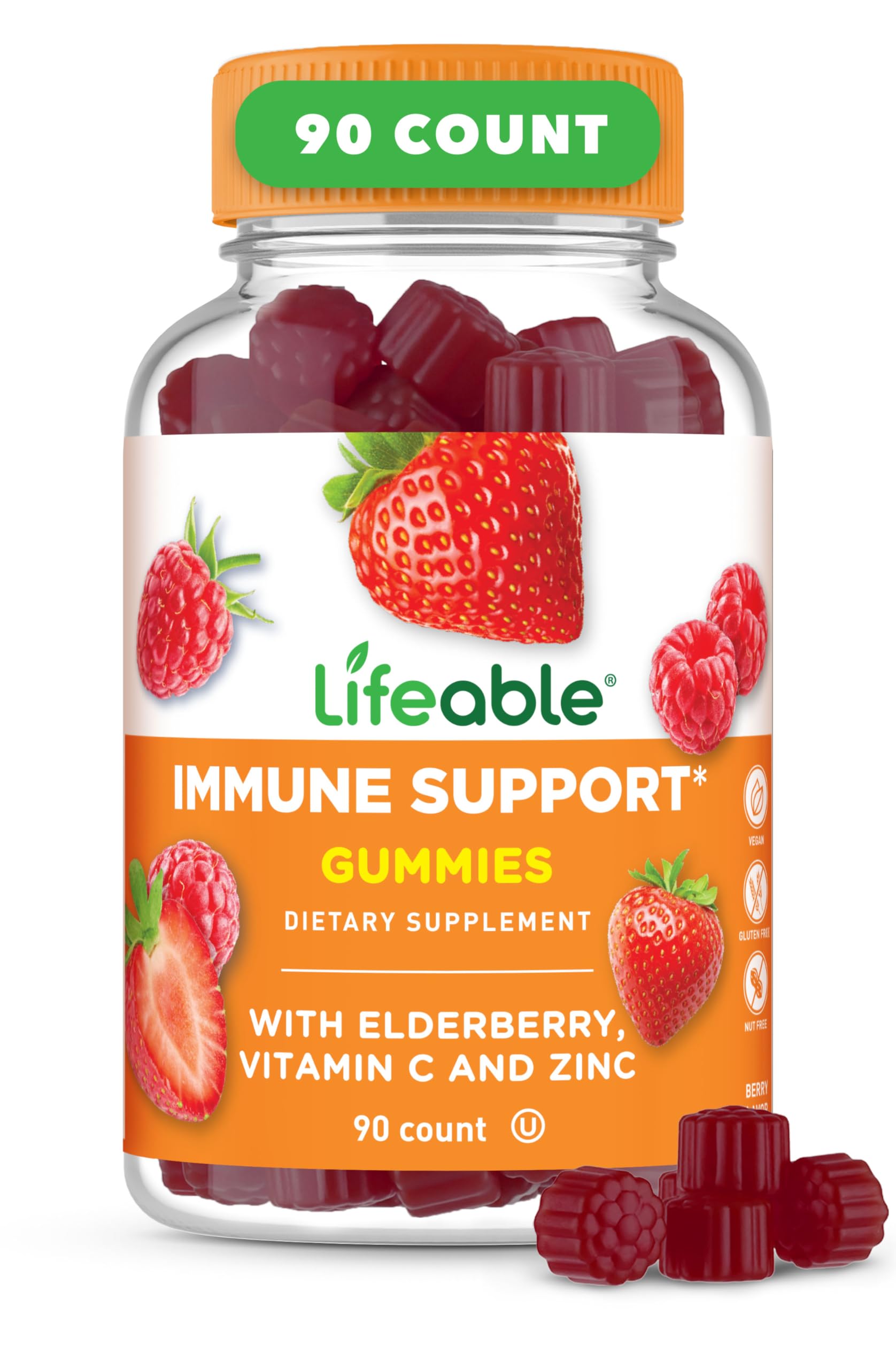 Lifeable Immune Support Gummies for Adults with Elderberry, Vitamin C & Zinc | Delicious Immunity Booster Supplement for Men & Women | 90-Count Berry Flavored Gummies | Perfect for Daily Wellness, Cold Season Defense & Travel Protection