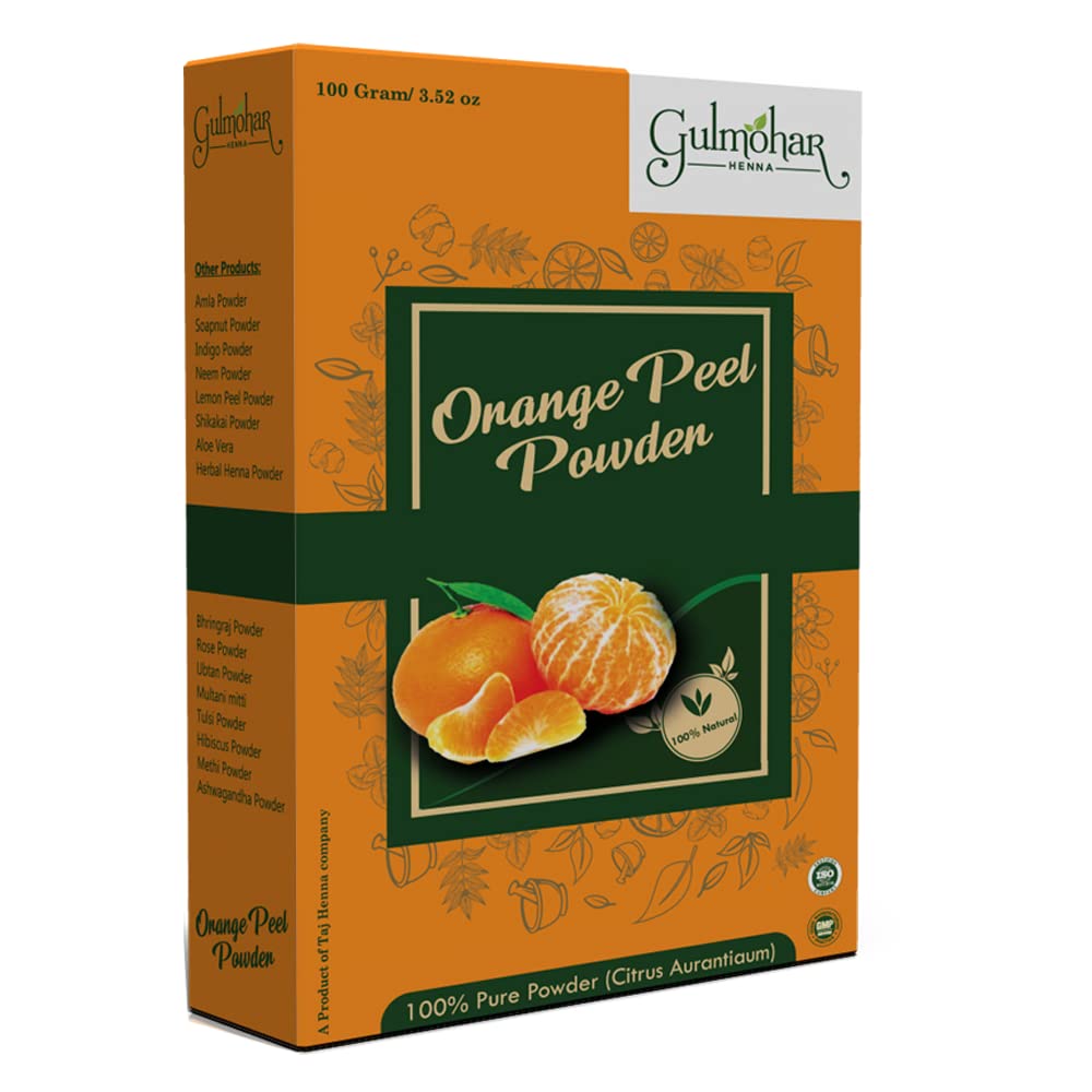 Gulmohar 100% Pure Orange Peel Powder for Skin Care & Brightening - 100g | Natural Face Exfoliator for Glowing Skin, Acne Treatment & Dark Spot Removal