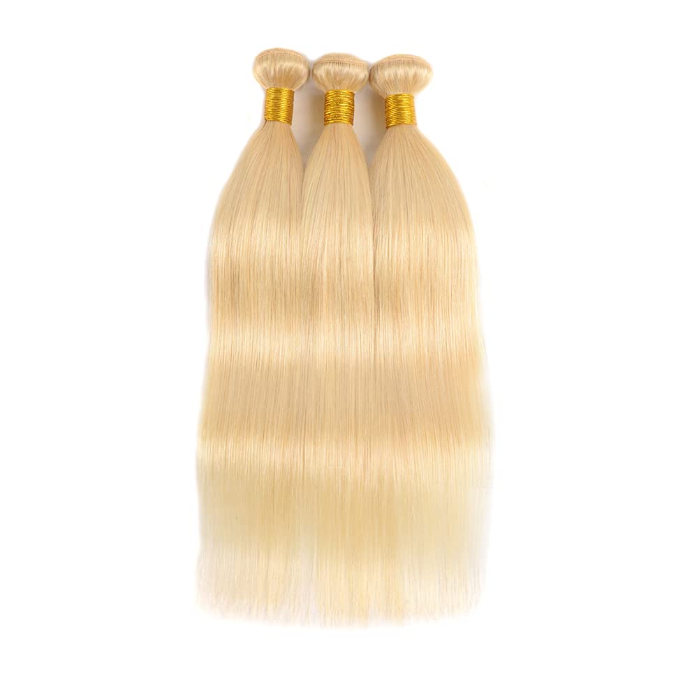 613 Blonde Human Hair Extensions 3 Bundles (24 26 28 Inch) 8A Brazilian Straight Virgin Remy Hair - Perfect for Daily Wear, Parties & Special Occasions