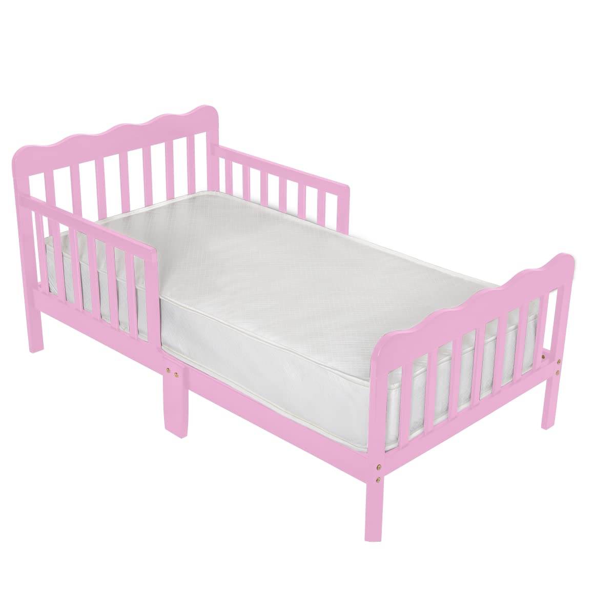 Pink Wood Toddler Bed for Girls - Safe & Sturdy Kids Bed Frame with Guardrails - Perfect for Nursery, Daycare, or First Big Kid Bed Transition