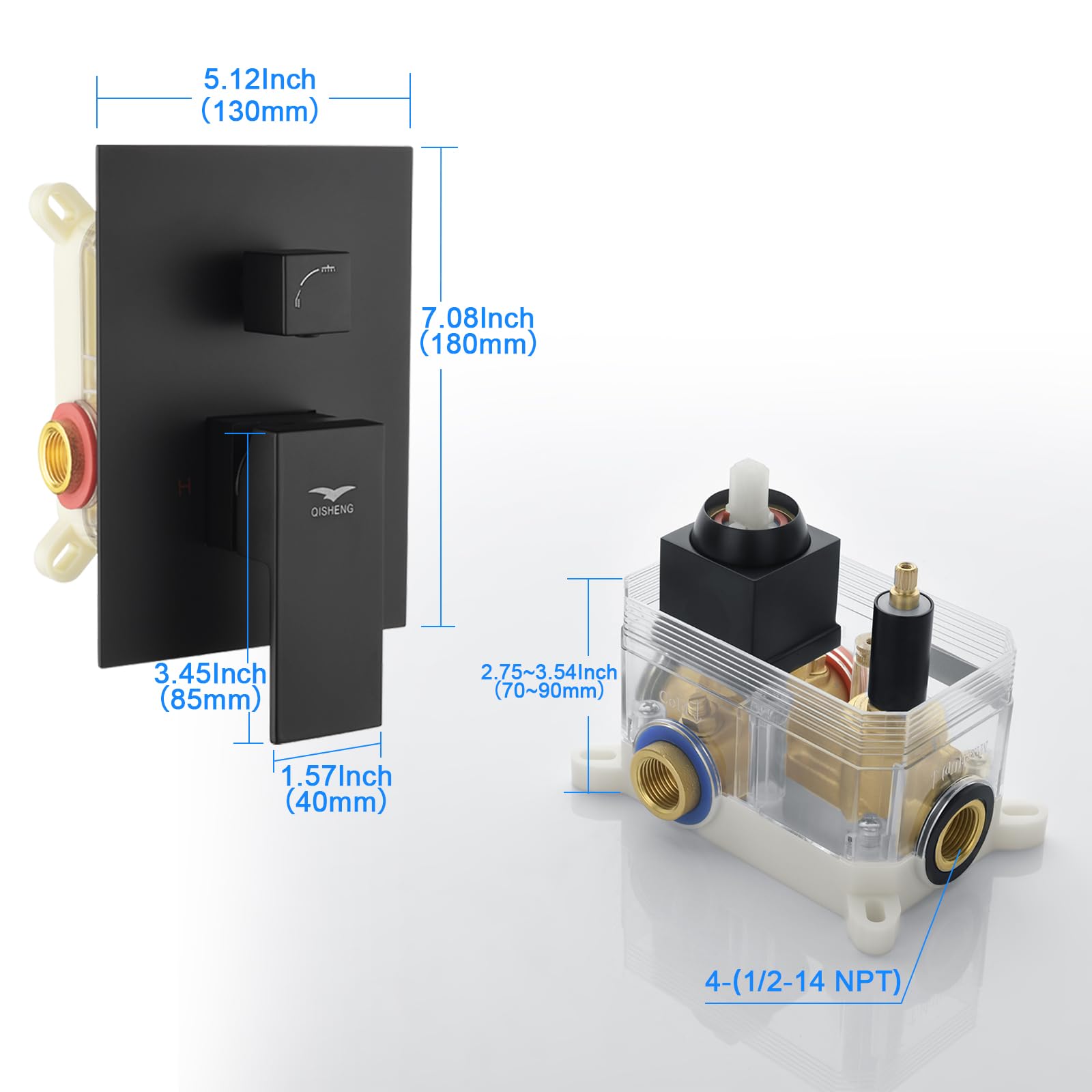 QISHENG Black Solid Brass Pressure Balance Shower Valve with Diverter - 2 Way Shower Diverter Valve Replacement Kit for Concealed Bathroom Shower Trim | Perfect for Bathroom Renovation & Modern Shower System Installation
