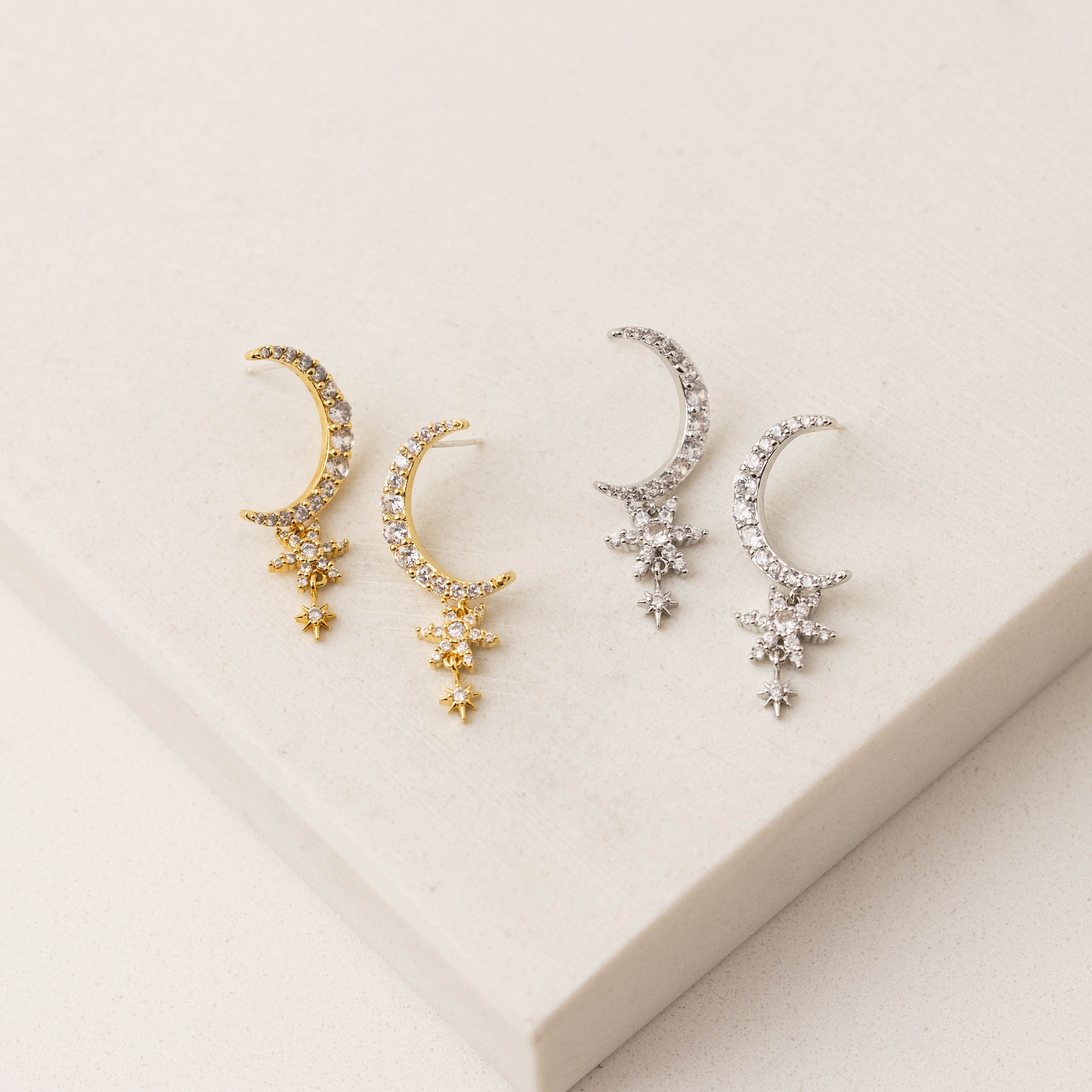 Lune Moon Drop Earrings for Women - Elegant Silver Crescent Moon Dangle Earrings | Perfect for Date Night, Wedding & Boho Fashion