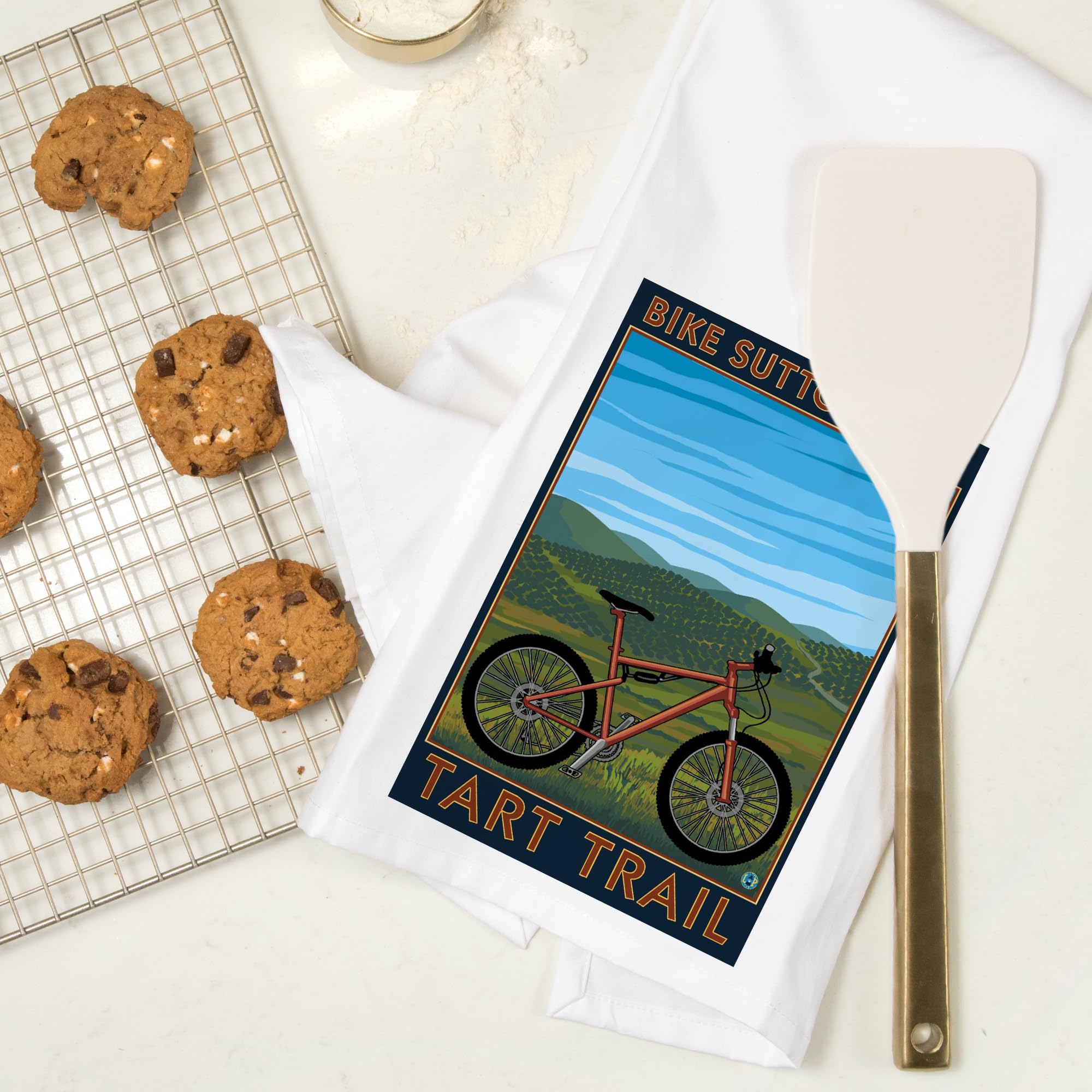 Lantern Press Suttons Bay Michigan Mountain Bike Print - 100% Cotton Tea Towel & Decorative Hand Towel for Kitchen, Bathroom & Home Decor | Perfect for Gifts, Farmhouse Style & Coastal Living