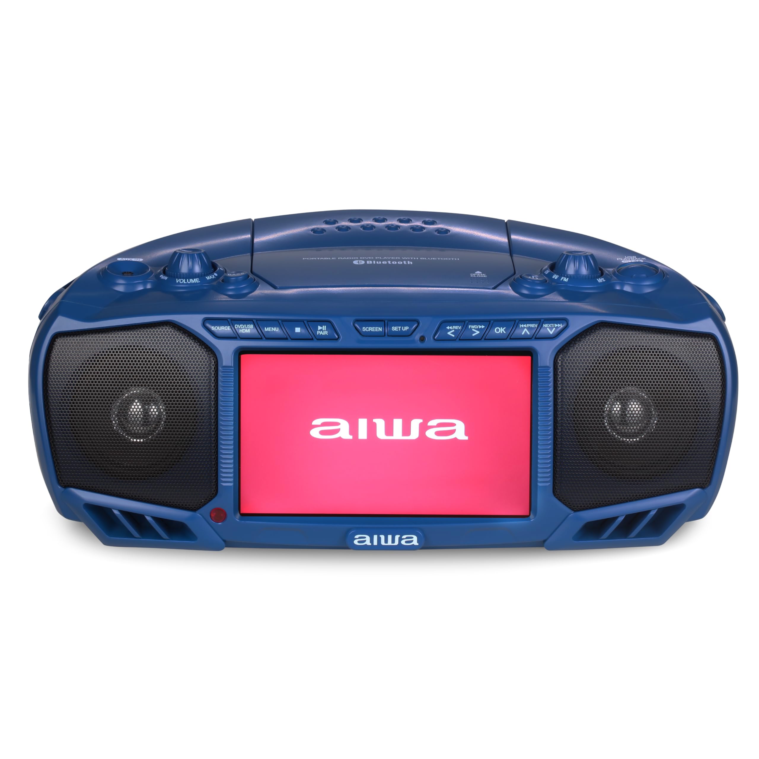 Aiwa Portable Boombox with 3W x 2 Speakers & Bass - Bluetooth, FM Radio, CD/DVD Player - 7
