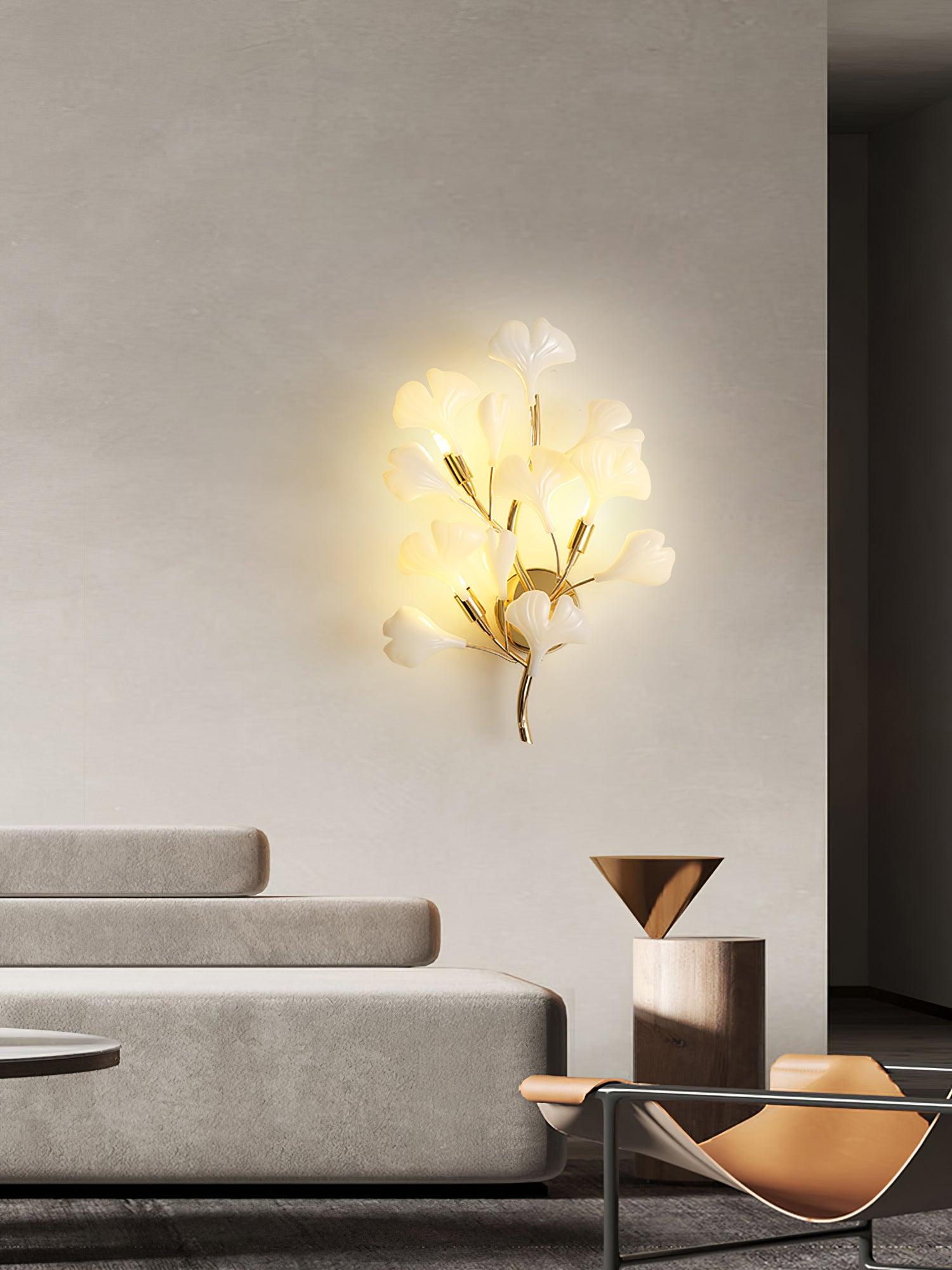 Gingko Leaf Wall Lamp - Modern LED Sconce Light Fixture for Bedroom, Living Room & Hallway Decor