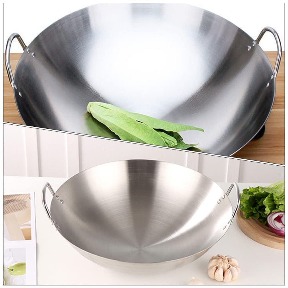 Premium Stainless Steel Wok Pan with Lid - Non Stick Carbon Steel Stir Fry Skillet, Saute Pan & Chef's Cookware - Double Handle Design for Even Heat Distribution - Perfect for Asian Stir Fry, Sautéing, Deep Frying & Home Cooking