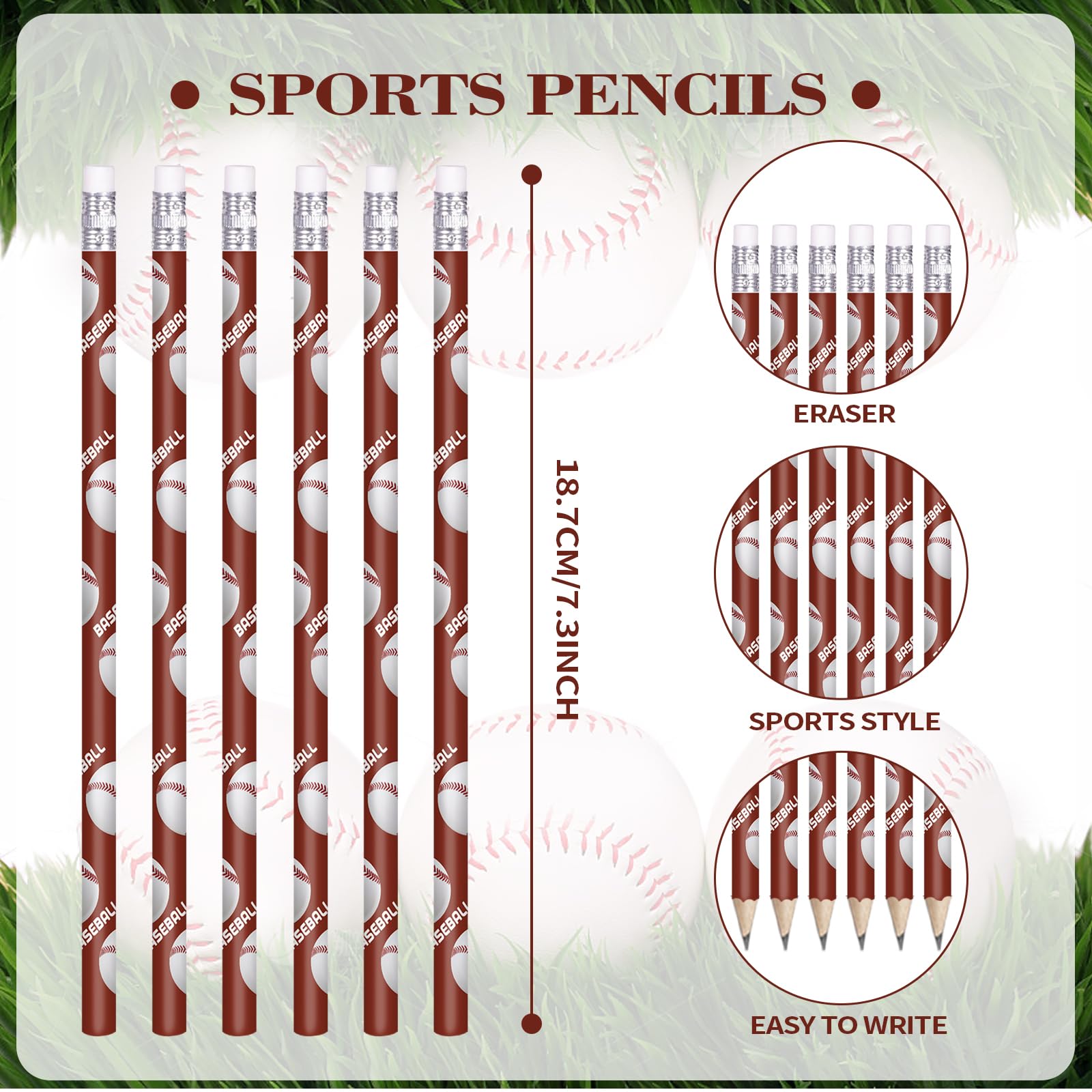 24-Pack Sports Ball Pencils with Erasers - Fun Wooden Drawing Pencils for School, Birthday Gifts, Baseball Fans - Perfect for Classroom Supplies, Party Favors & Sports Enthusiasts