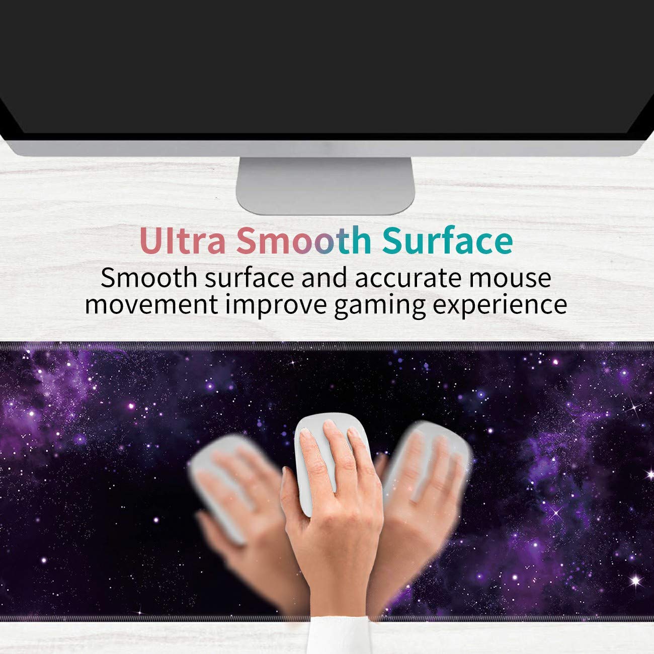 XXL Extended Gaming Mouse Pad with Non-Slip Base & Stitched Edges - Large Desk Mat for Keyboard & Mouse - Perfect for Office Work, PC Gaming & Home Use - Purple Galaxy Design with Bonus Cute Coasters Stickers - Ideal for Gamers, Programmers & Remote Workers