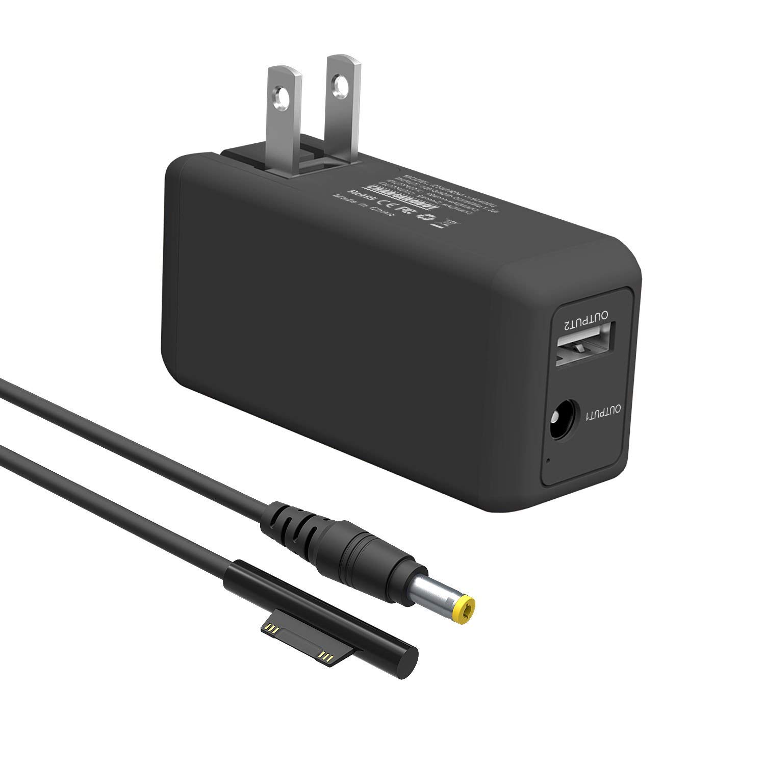 65W Microsoft Surface Pro Charger - Compact & Portable Power Adapter for Surface Pro 3/4/5/6/2017, Surface Laptop, Surface Book, Surface Go - Includes 6.6ft Power Cord & USB Port - Perfect for Travel, Office & Home Use