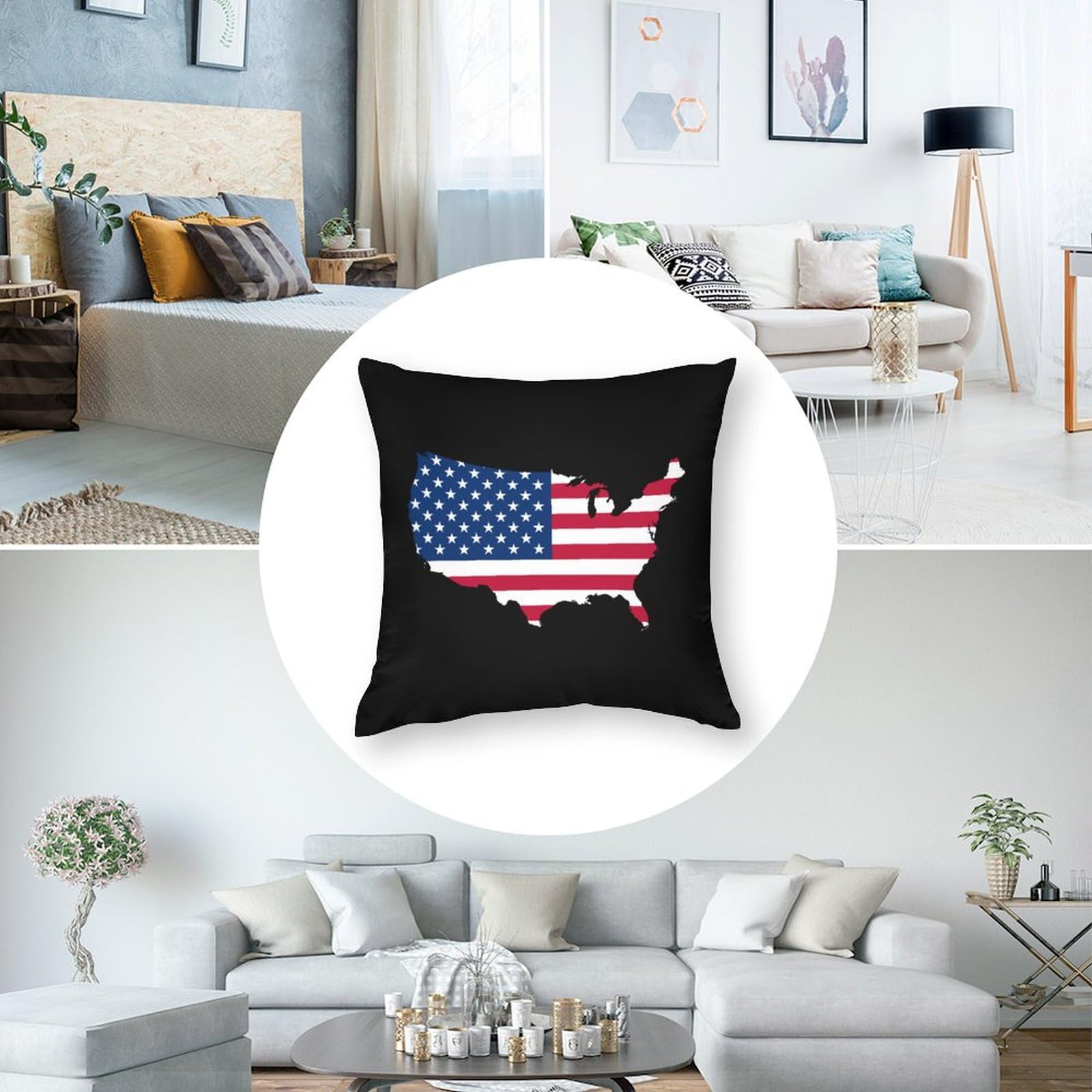 American Flag Map Polyester Pillow Cases - Soft & Smooth 17x17 Inch Cushion Covers for Sofa, Bed, Couch - Perfect for Patriotic Home Decor, Living Room & Bedroom Accessories