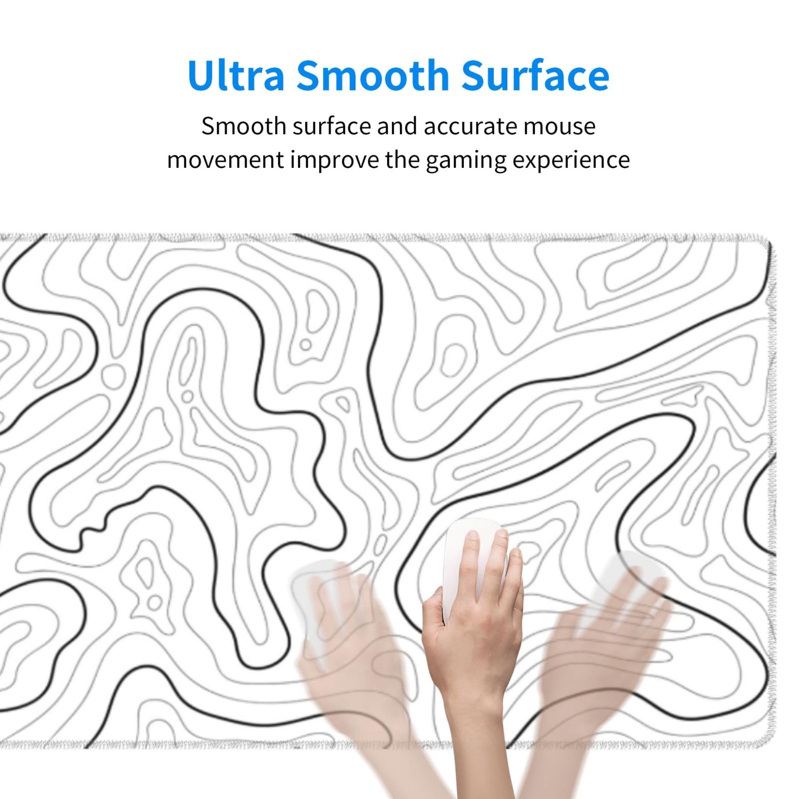 Premium White Topographic Map Gaming Mouse Pad - Extra Large 31.5