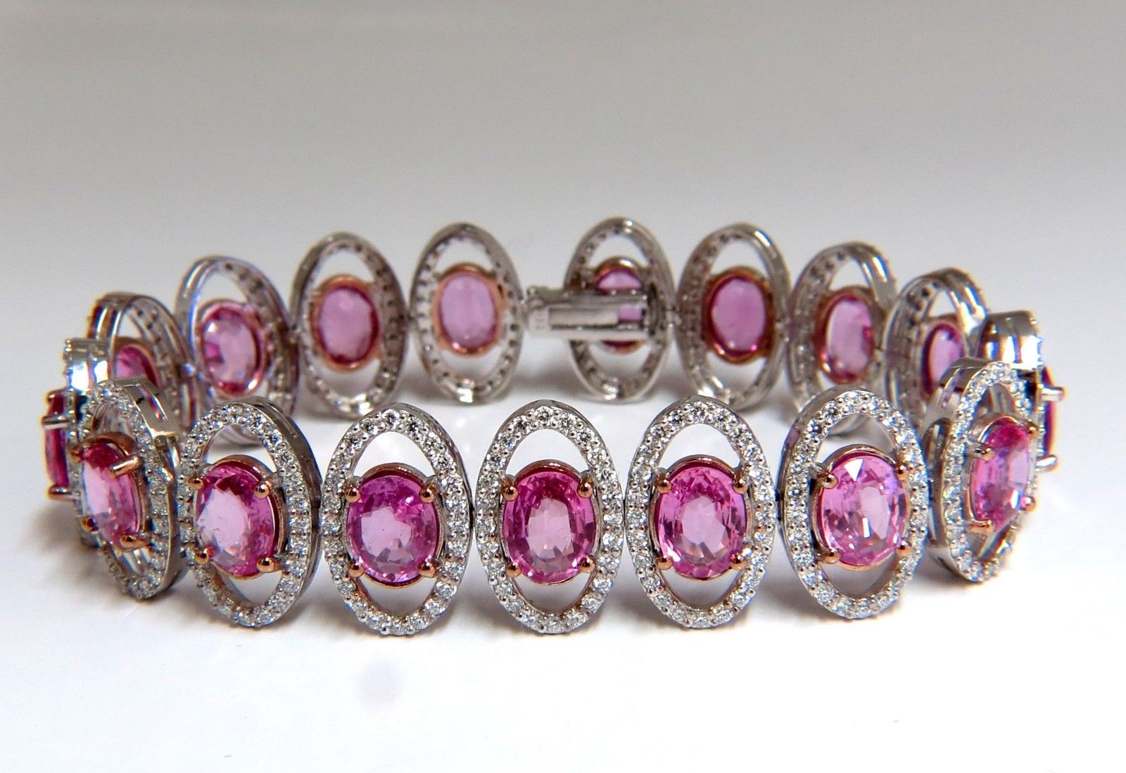27.47ct Natural Vivid Pink Sapphire & Diamond Bracelet in 14K Gold - G/VS Pink Halo Prime | Elegant Jewelry for Weddings, Anniversaries & Special Occasions